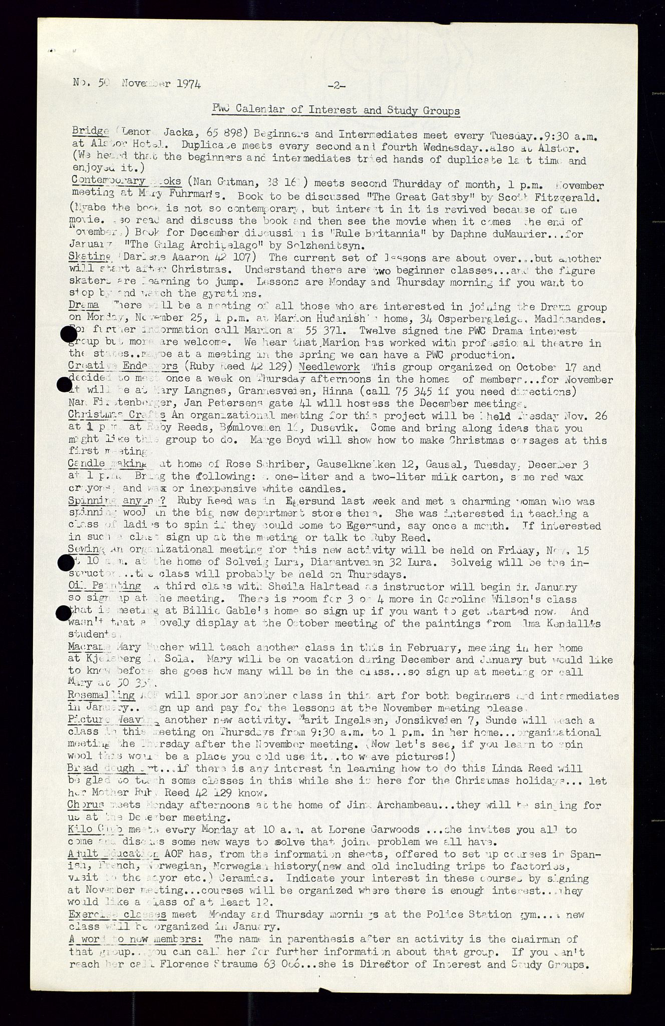 PA 1547 - Petroleum Wives Club, AV/SAST-A-101974/X/Xa/L0001: Newsletters (1971-1978)/radiointervjuer på kasett (1989-1992), 1970-1978