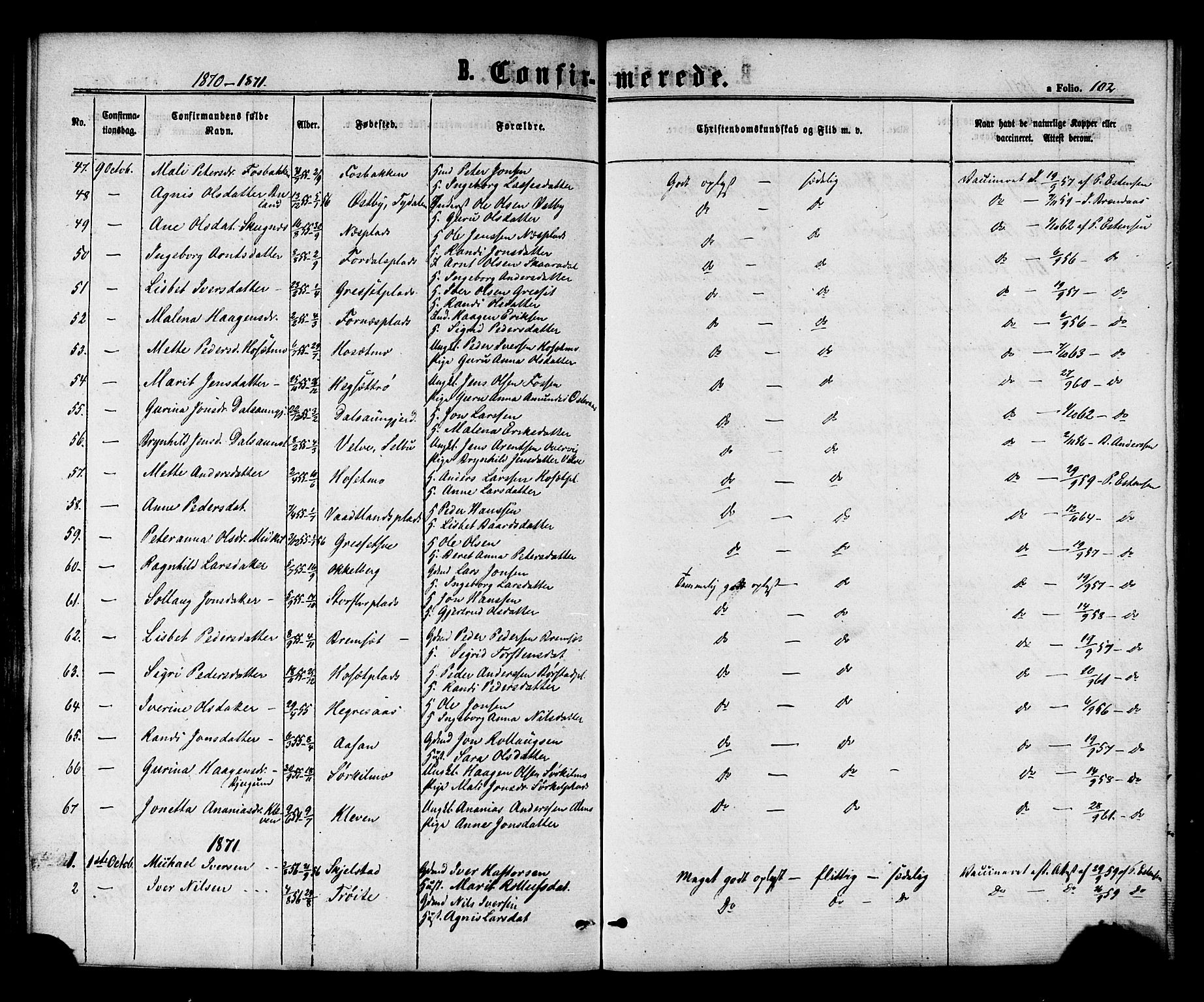 Ministerialprotokoller, klokkerbøker og fødselsregistre - Nord-Trøndelag, SAT/A-1458/703/L0029: Parish register (official) no. 703A02, 1863-1879, p. 102