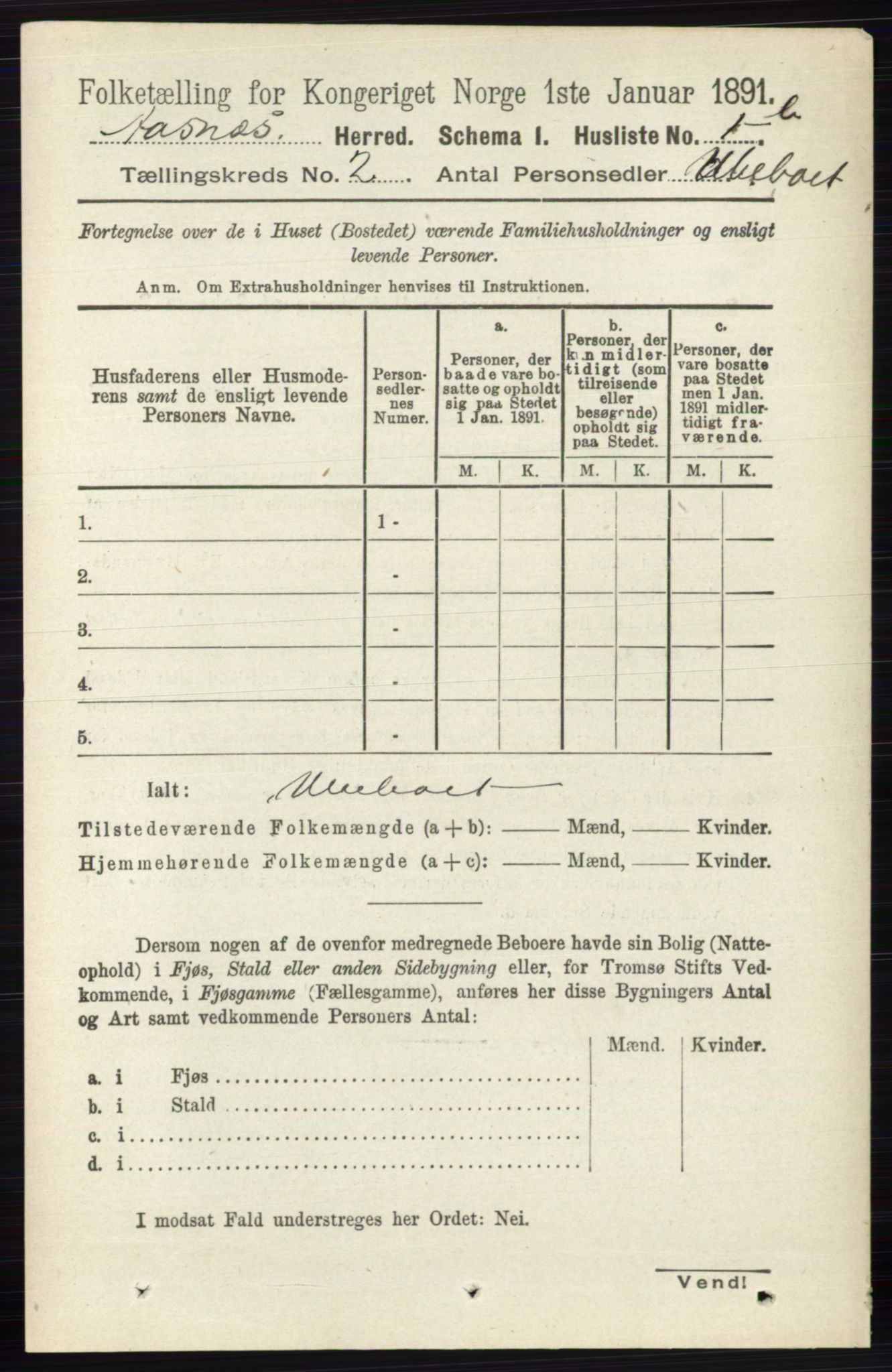 RA, 1891 census for 0425 Åsnes, 1891, p. 563