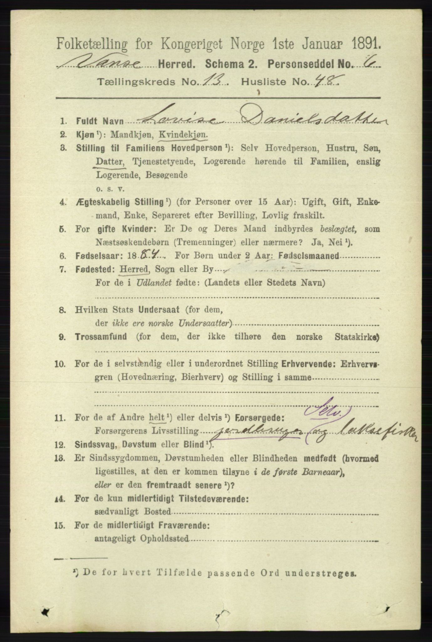 RA, 1891 census for 1041 Vanse, 1891, p. 7788