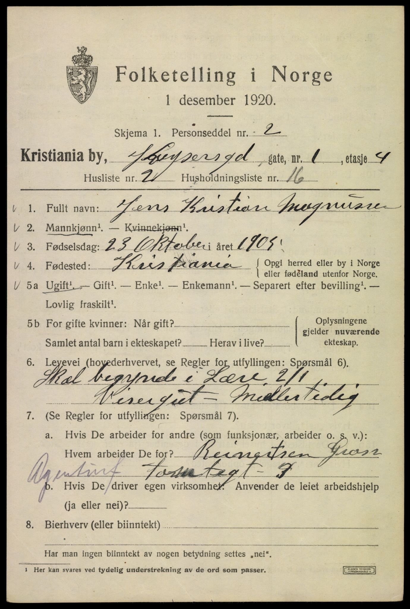 SAO, 1920 census for Kristiania, 1920, p. 331507