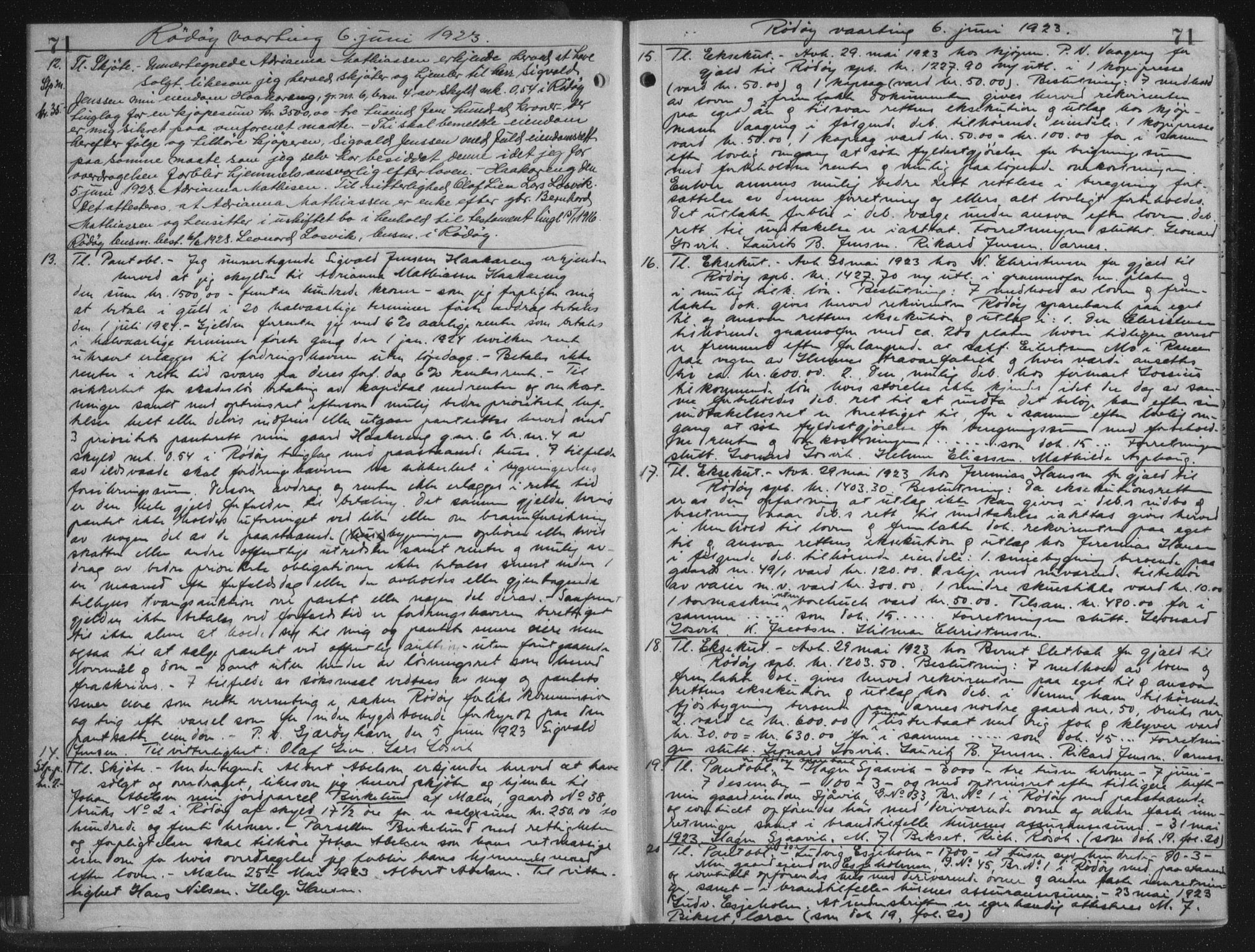 Rana sorenskriveri , AV/SAT-A-1108/1/2/2C/L0018: Mortgage book no. 18, 1923-1928, p. 71, Deed date: 06.06.1923
