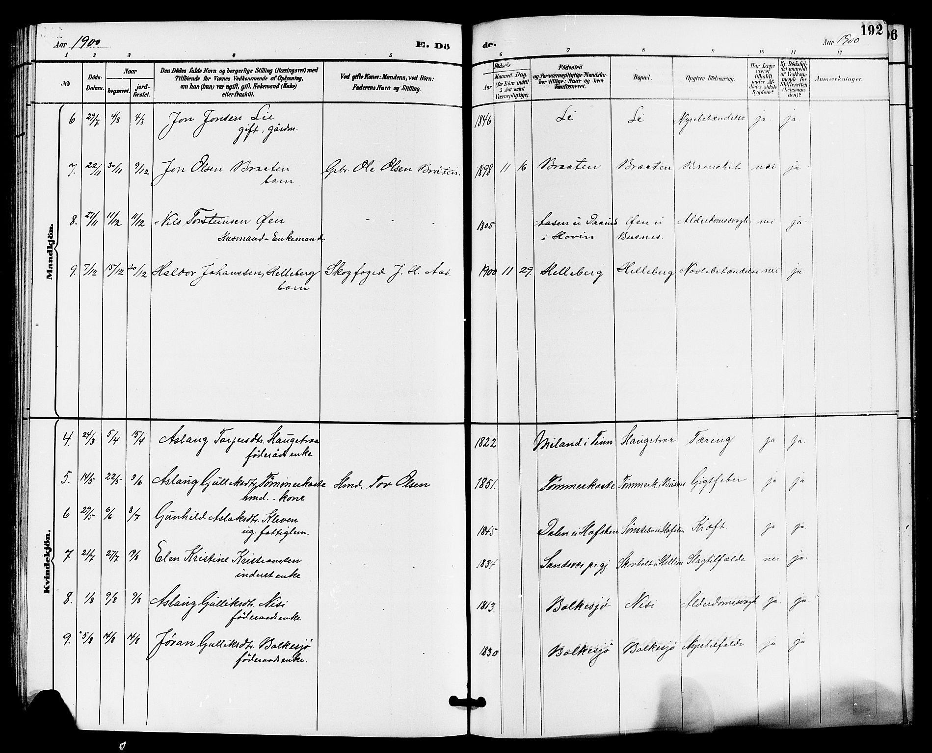 Gransherad kirkebøker, SAKO/A-267/G/Ga/L0003: Parish register (copy) no. I 3, 1887-1915, p. 192