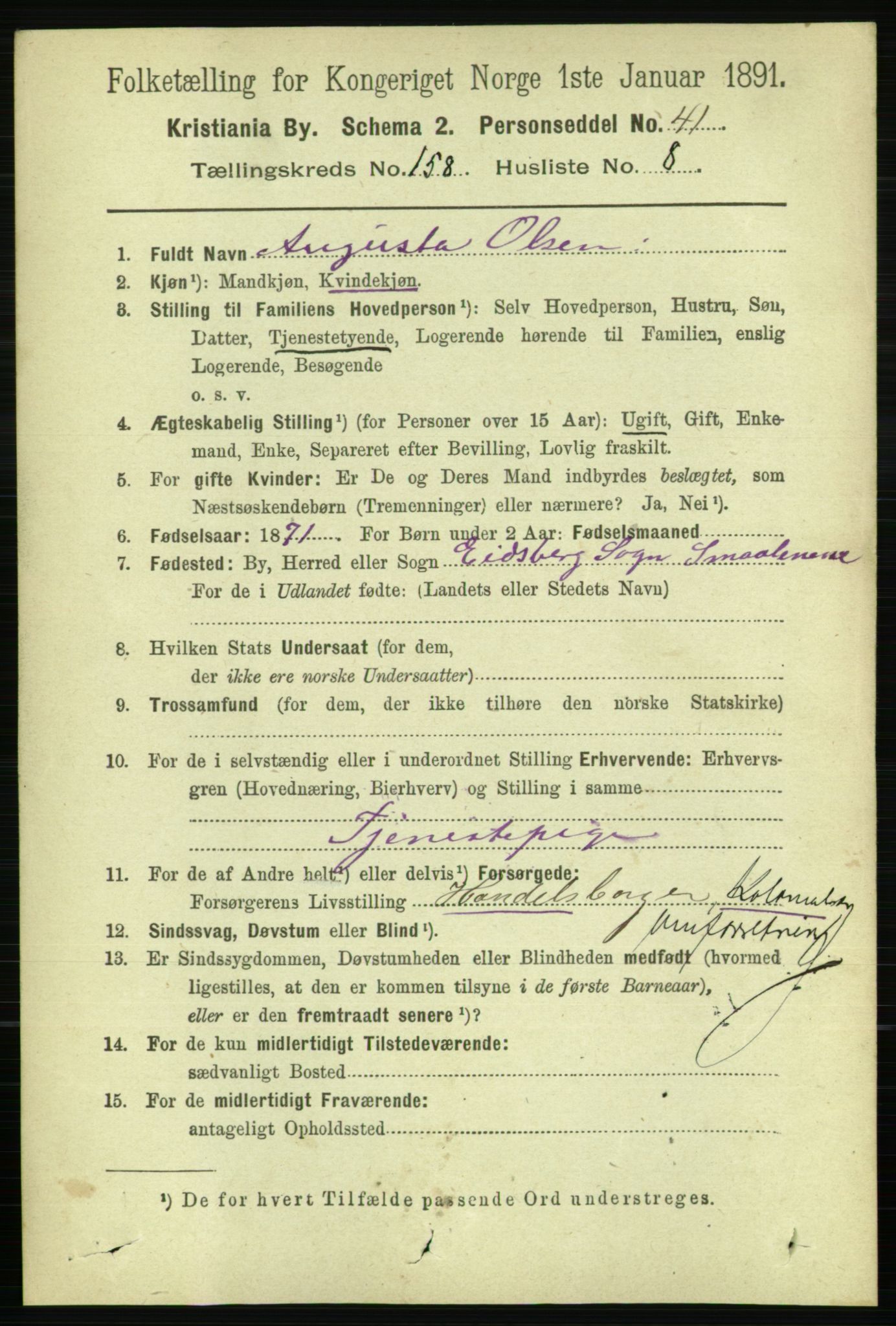 RA, 1891 census for 0301 Kristiania, 1891, p. 89954