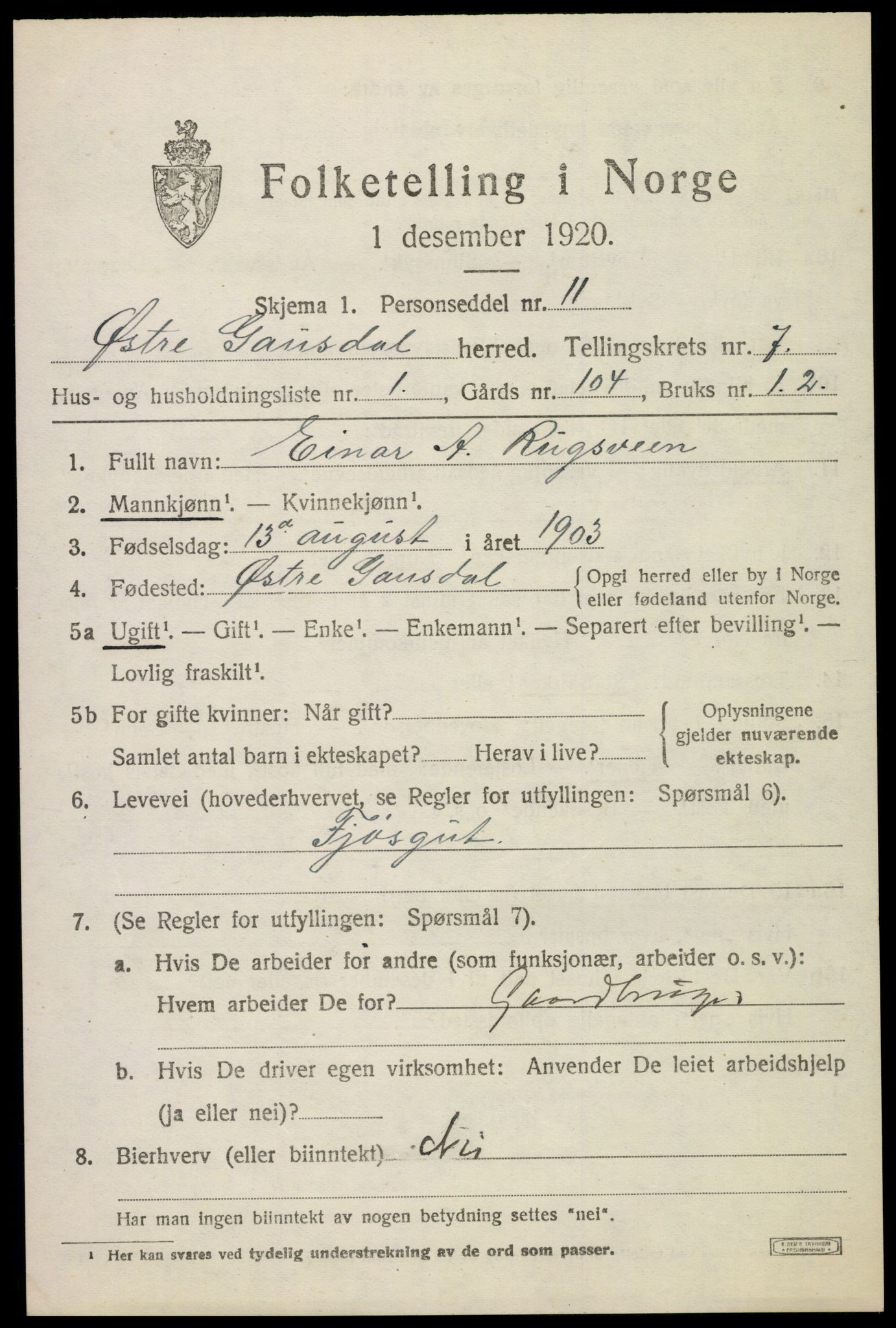 SAH, 1920 census for Østre Gausdal, 1920, p. 3868