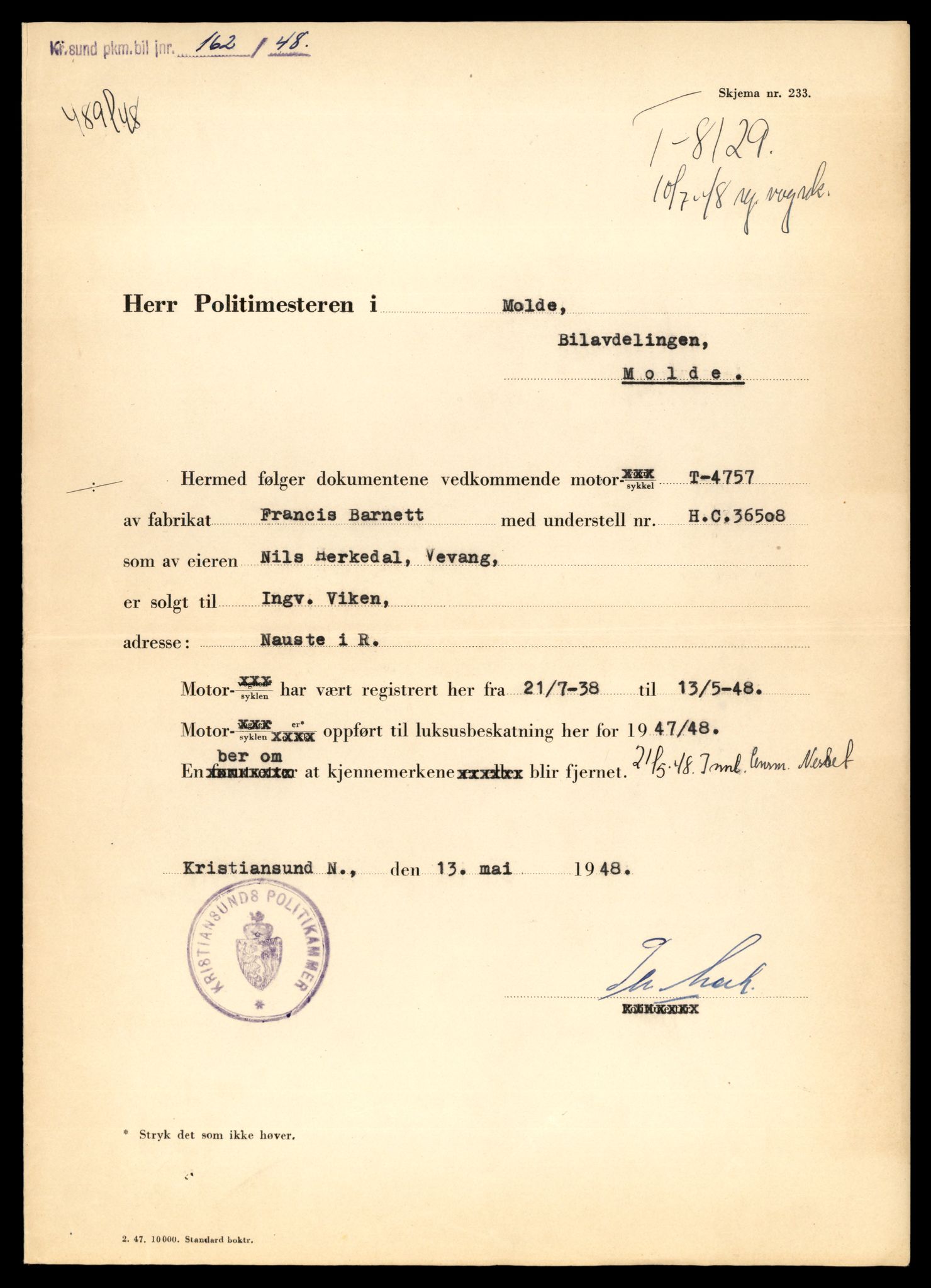Møre og Romsdal vegkontor - Ålesund trafikkstasjon, AV/SAT-A-4099/F/Fe/L0012: Registreringskort for kjøretøy T 1290 - T 1450, 1927-1998, p. 2110
