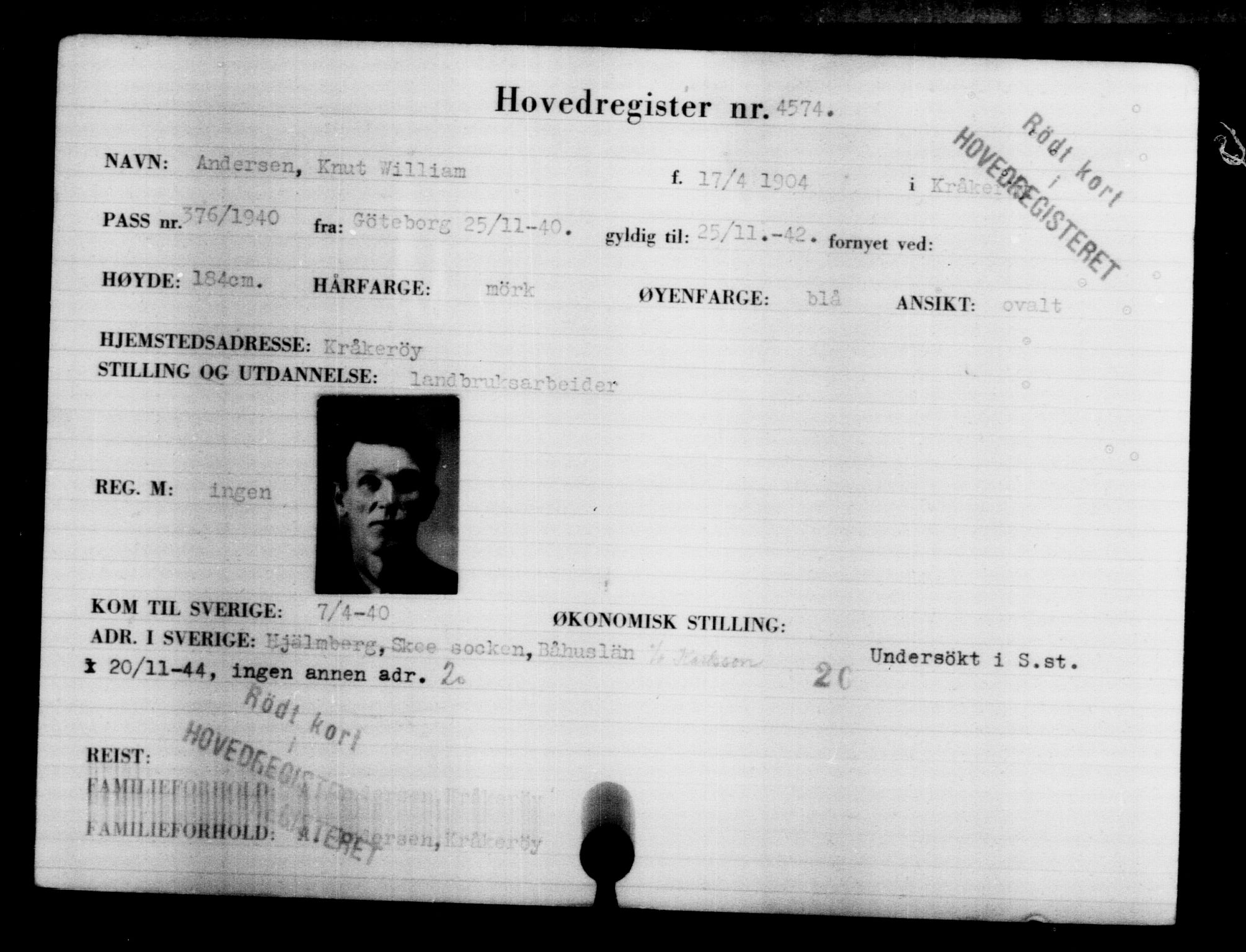 Utenriksstasjonene, Legasjonen i Stockholm, Flyktningkontoret, AV/RA-S-6753/V/Va/L0004: Kjesäterkartoteket, flyktninger med registreringsnr. 3496-6610, 1940-1945, p. 1282