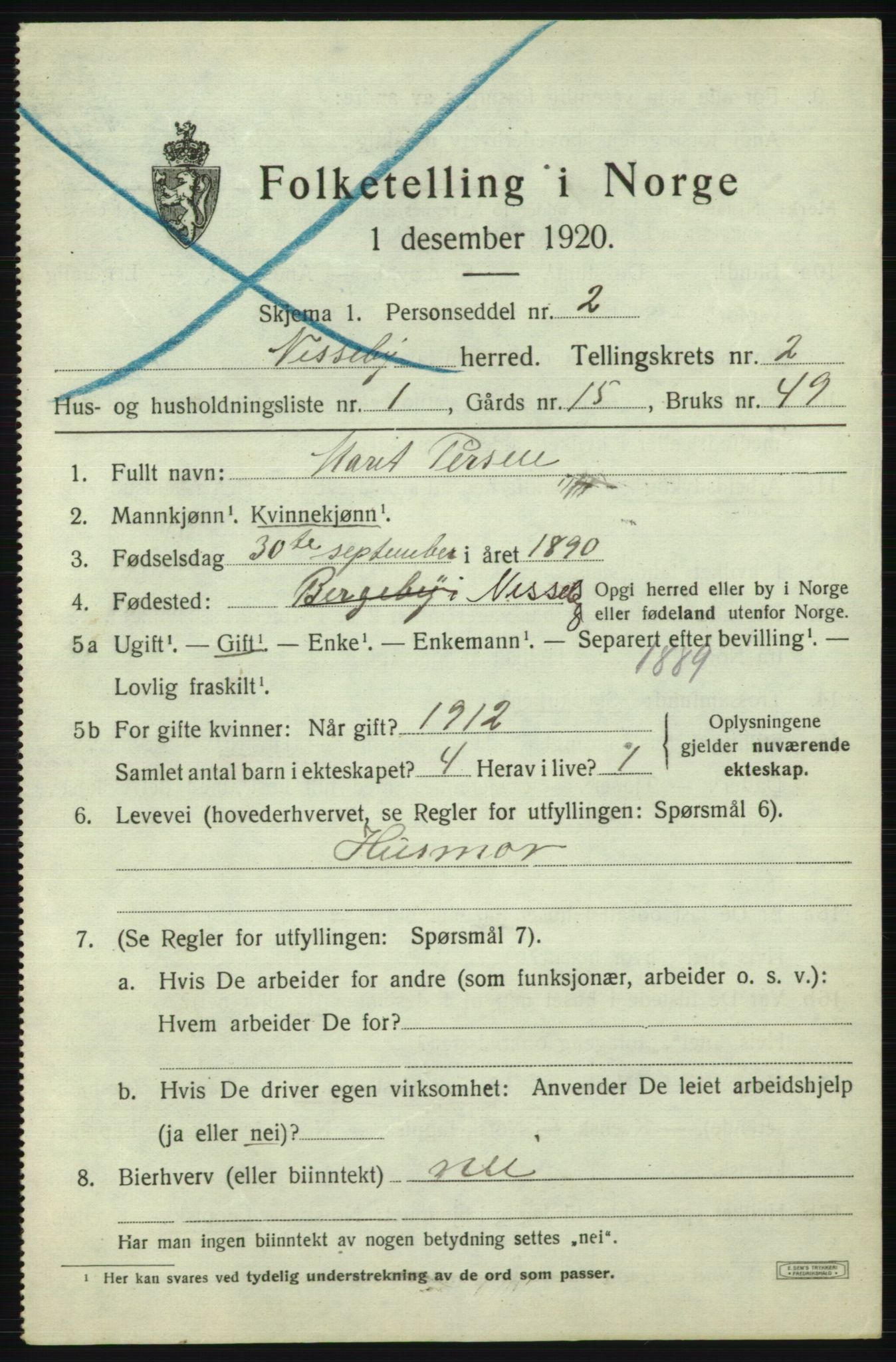 SATØ, 1920 census for Nesseby, 1920, p. 916