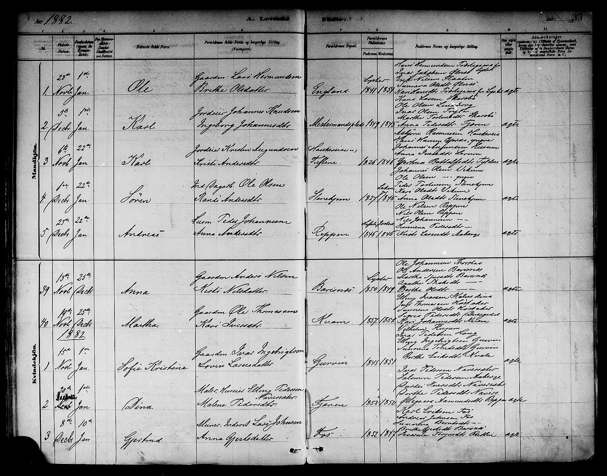 Sogndal sokneprestembete, SAB/A-81301/H/Haa/Haab/L0001: Parish register (official) no. B 1, 1878-1899, p. 33
