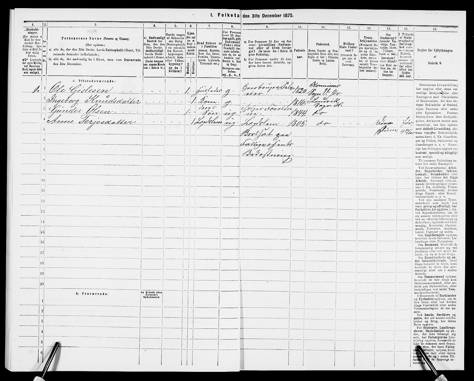 SAK, 1875 census for 0924P Homedal, 1875, p. 797