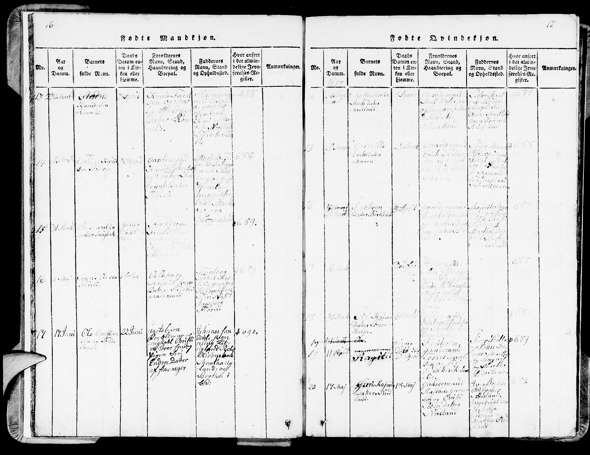 Strand sokneprestkontor, AV/SAST-A-101828/H/Ha/Hab/L0002: Parish register (copy) no. B 2, 1816-1854, p. 16-17