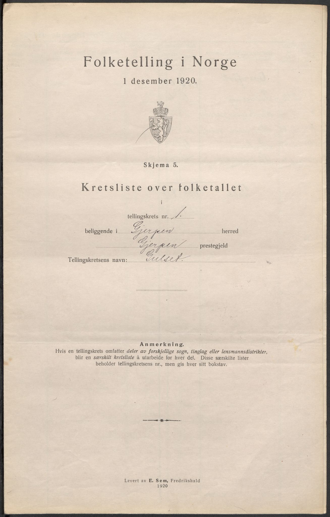 SAKO, 1920 census for Gjerpen, 1920, p. 10