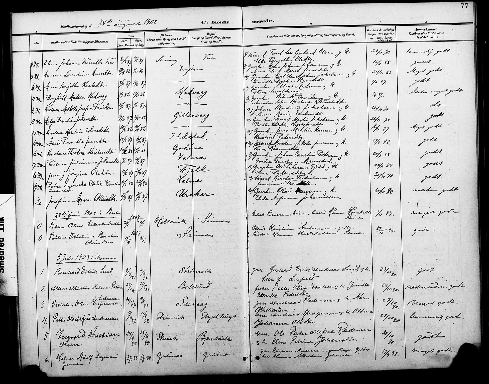 Ministerialprotokoller, klokkerbøker og fødselsregistre - Nordland, SAT/A-1459/804/L0088: Parish register (copy) no. 804C01, 1901-1917, p. 77