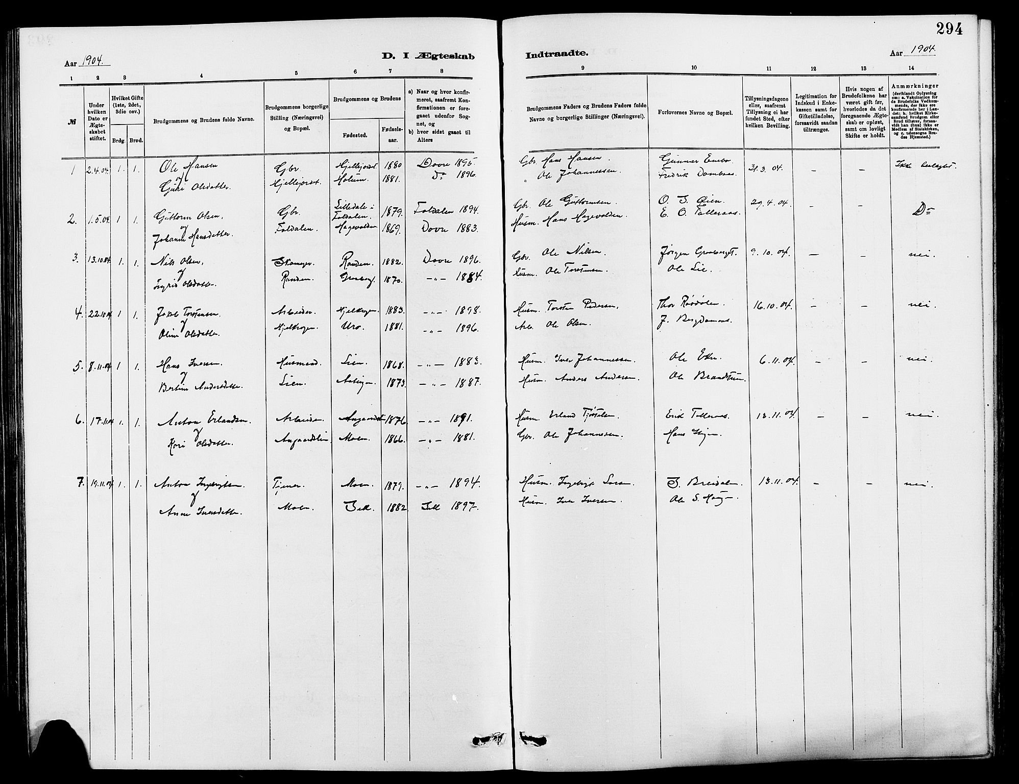 Dovre prestekontor, SAH/PREST-066/H/Ha/Hab/L0002: Parish register (copy) no. 2, 1881-1907, p. 294