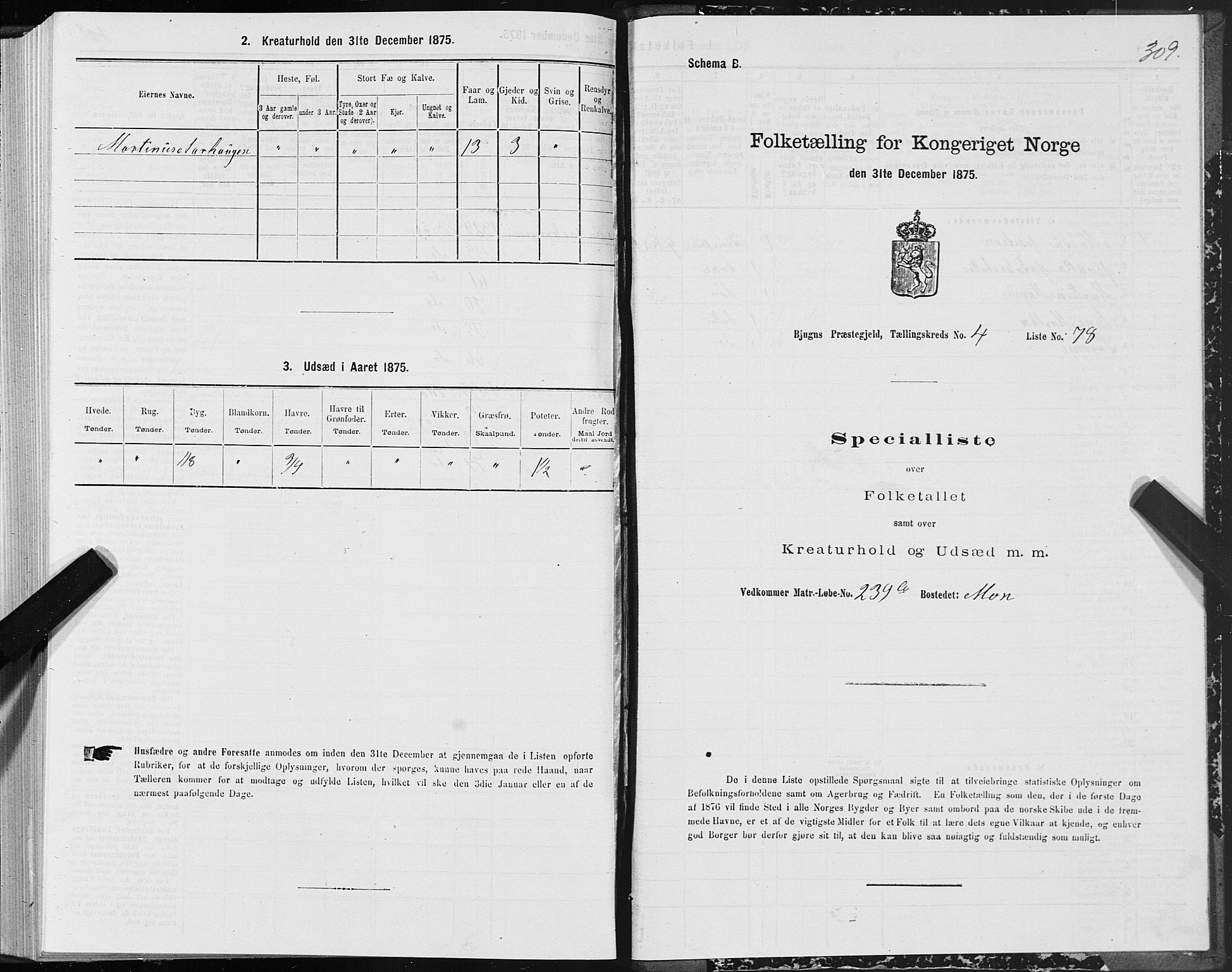 SAT, 1875 census for 1627P Bjugn, 1875, p. 2309