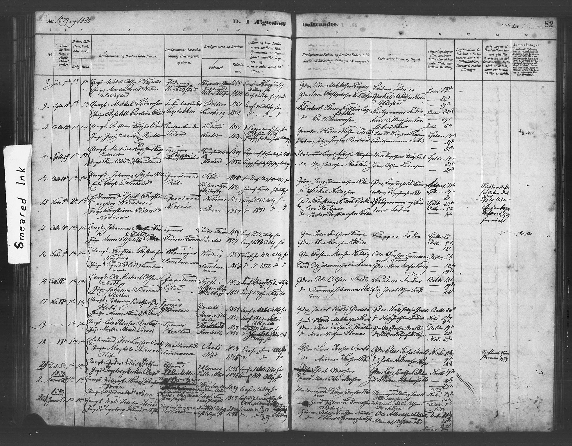 Fana Sokneprestembete, SAB/A-75101/H/Haa/Haab/L0001: Parish register (official) no. B 1, 1878-1889, p. 82