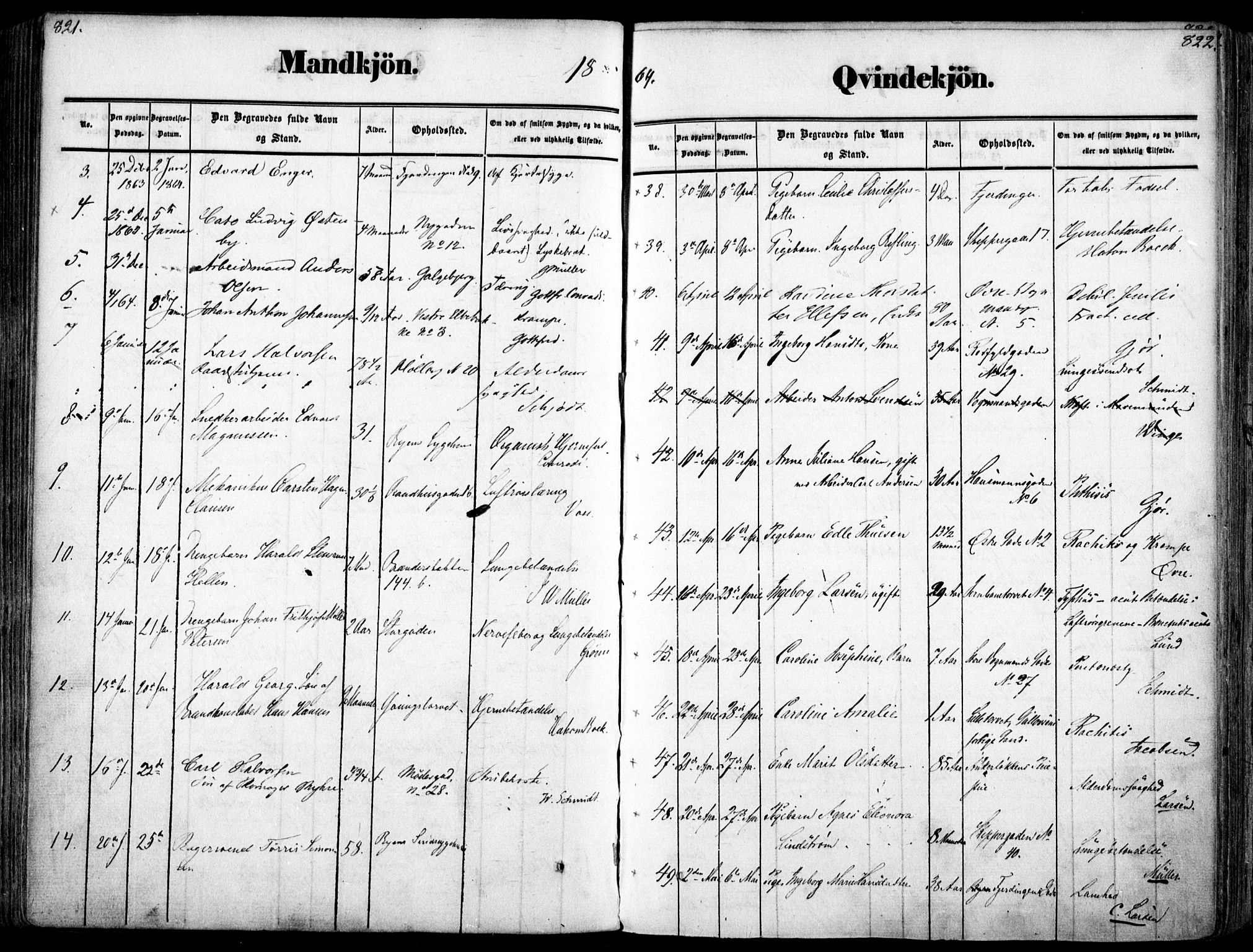 Oslo domkirke Kirkebøker, SAO/A-10752/F/Fa/L0025: Parish register (official) no. 25, 1847-1867, p. 821-822