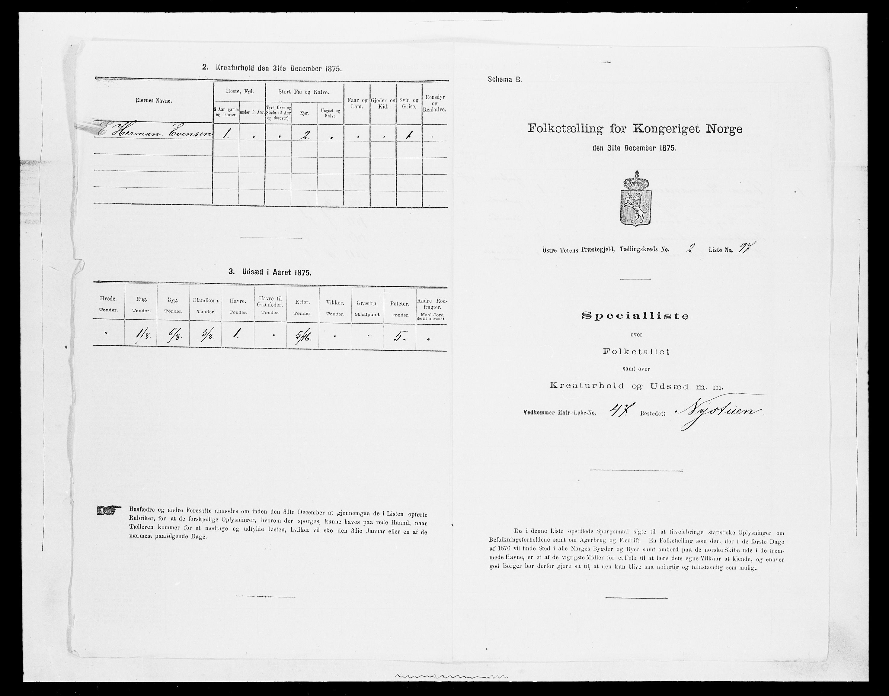 SAH, 1875 census for 0528P Østre Toten, 1875, p. 541