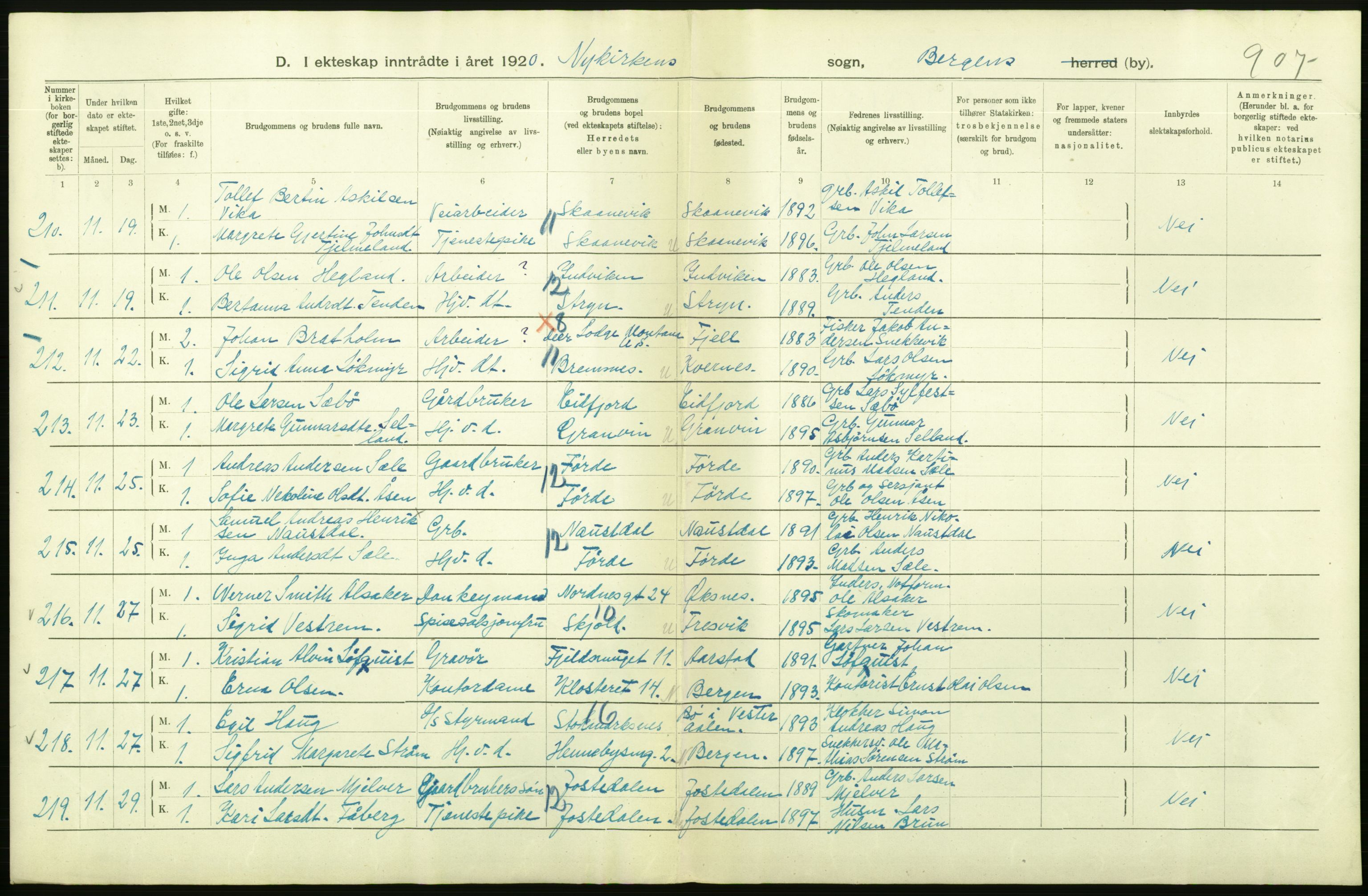 Statistisk sentralbyrå, Sosiodemografiske emner, Befolkning, AV/RA-S-2228/D/Df/Dfb/Dfbj/L0042: Bergen: Gifte, døde, dødfødte., 1920, p. 108