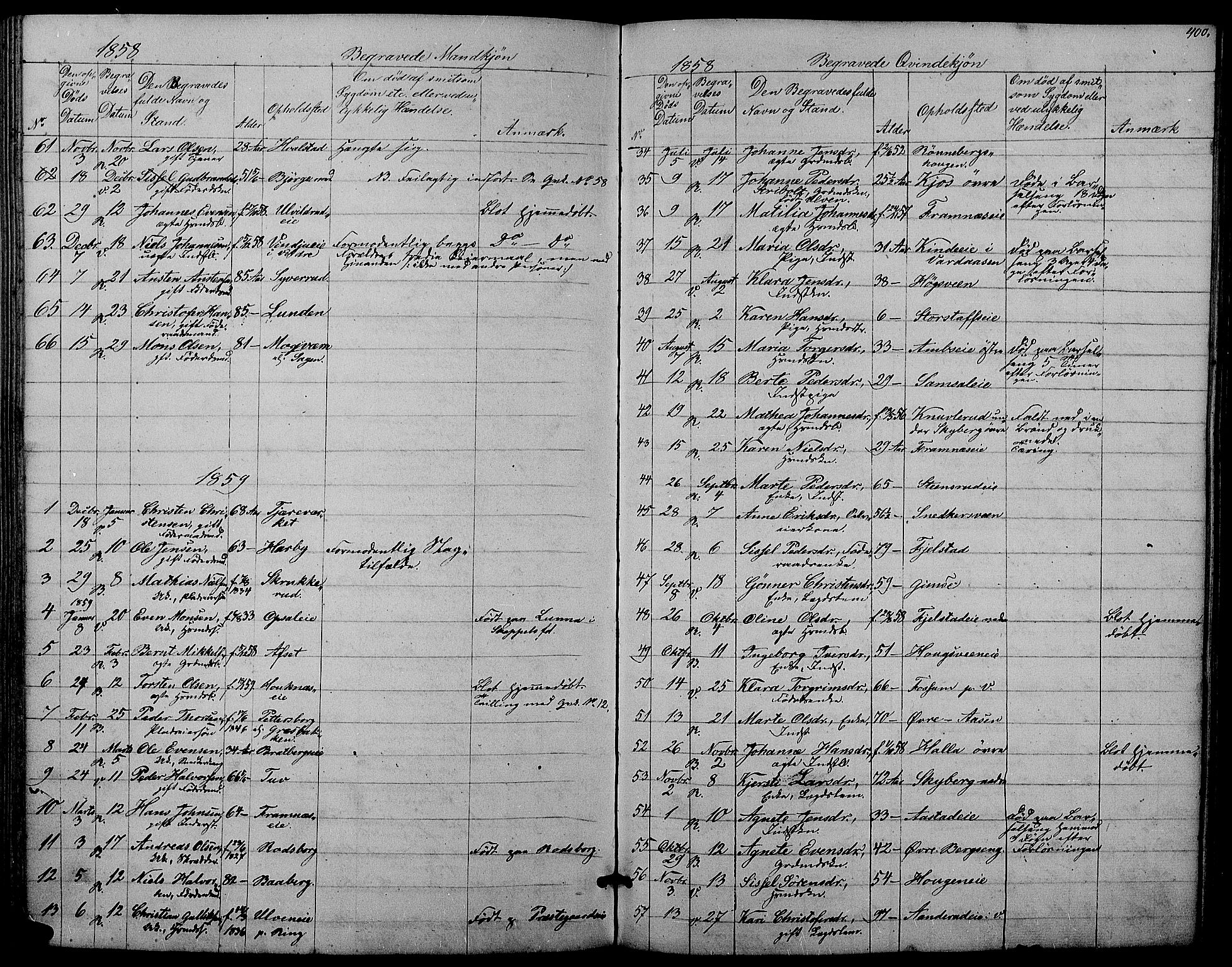 Ringsaker prestekontor, AV/SAH-PREST-014/L/La/L0006: Parish register (copy) no. 6, 1851-1860, p. 400