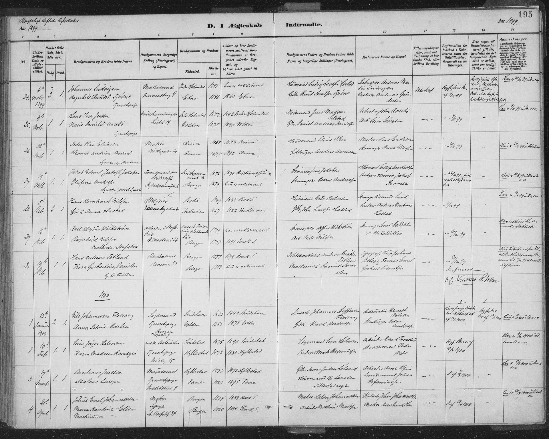 Domkirken sokneprestembete, AV/SAB-A-74801/H/Hab/L0032: Parish register (copy) no. D 4, 1880-1907, p. 195