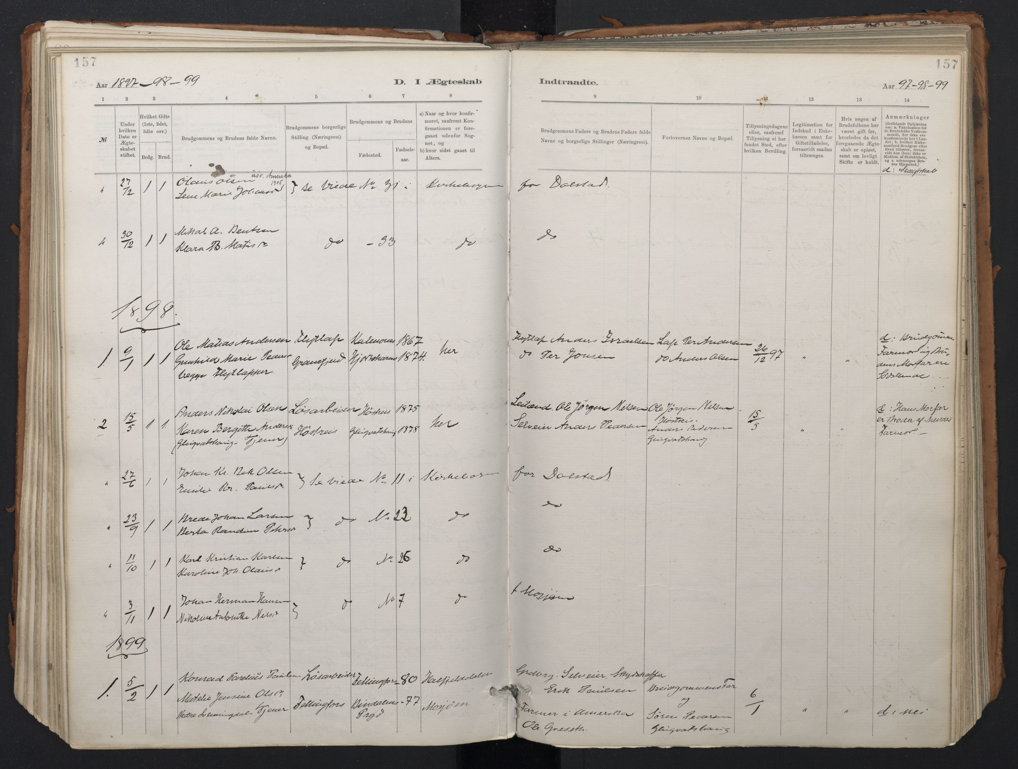 Ministerialprotokoller, klokkerbøker og fødselsregistre - Nordland, SAT/A-1459/824/L0338: Parish register (official) no. 824A01, 1880-1915, p. 157