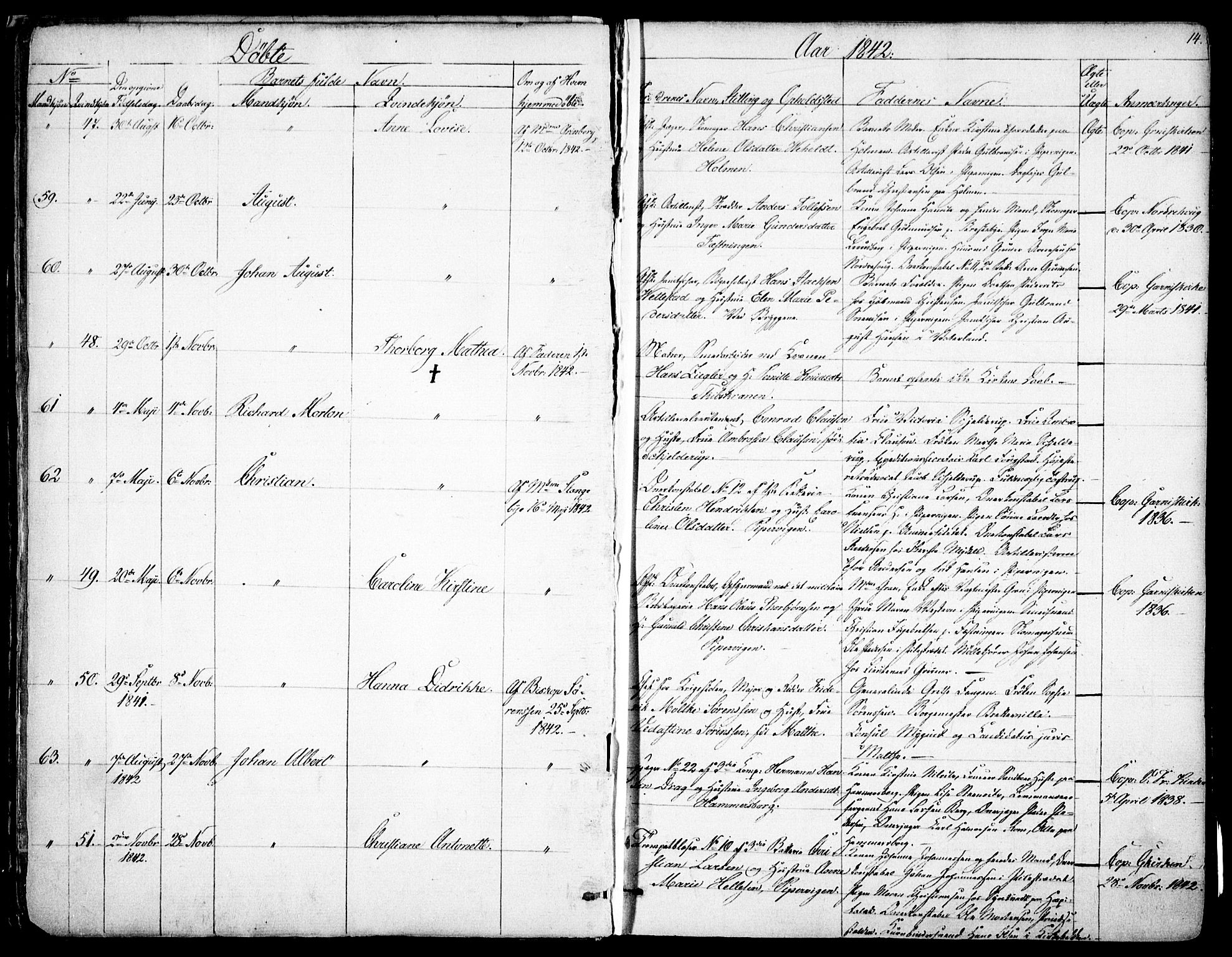 Garnisonsmenigheten Kirkebøker, SAO/A-10846/F/Fa/L0008: Parish register (official) no. 8, 1842-1859, p. 14