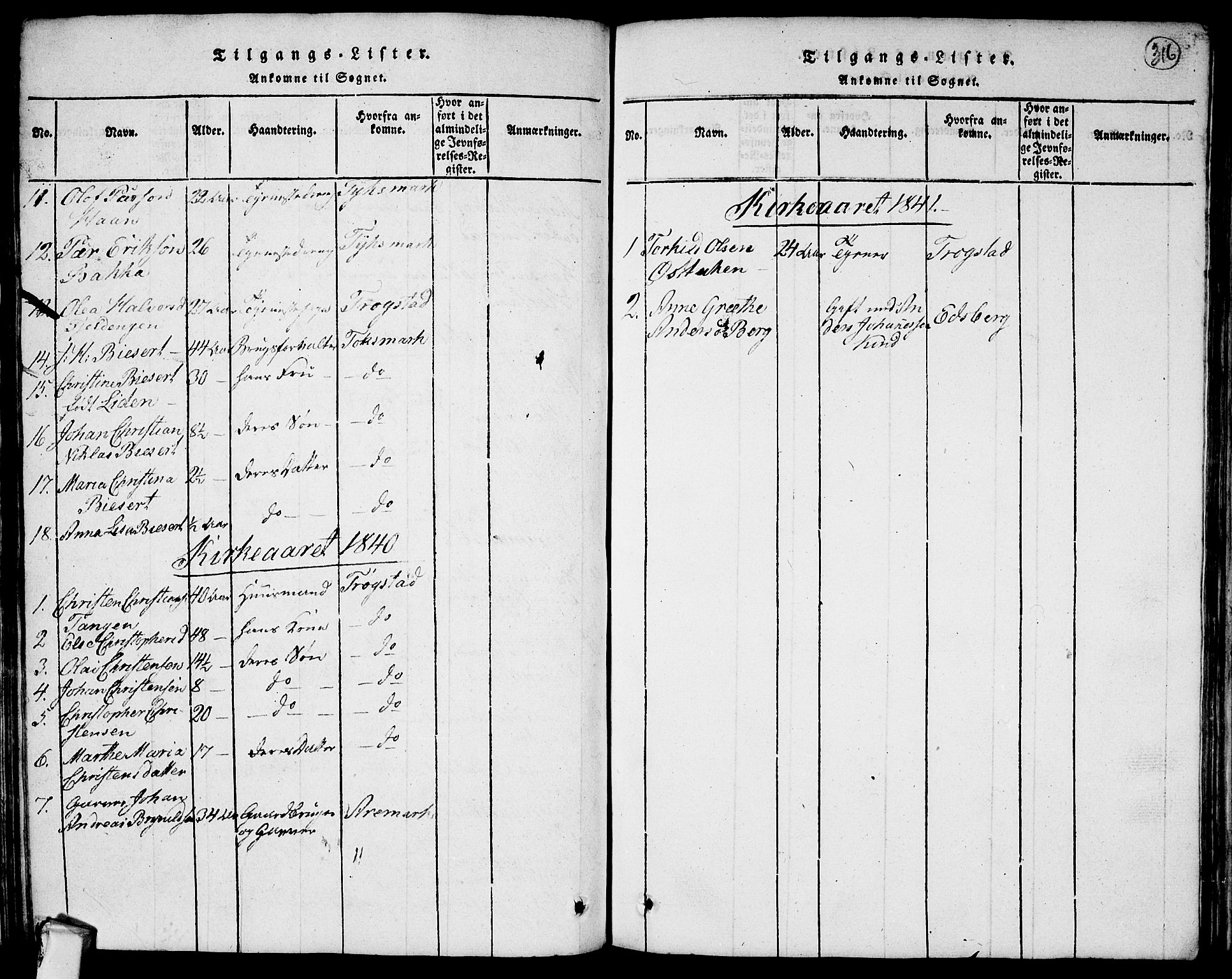 Rødenes prestekontor Kirkebøker, AV/SAO-A-2005/G/Ga/L0001: Parish register (copy) no.  I 1, 1814-1841, p. 316