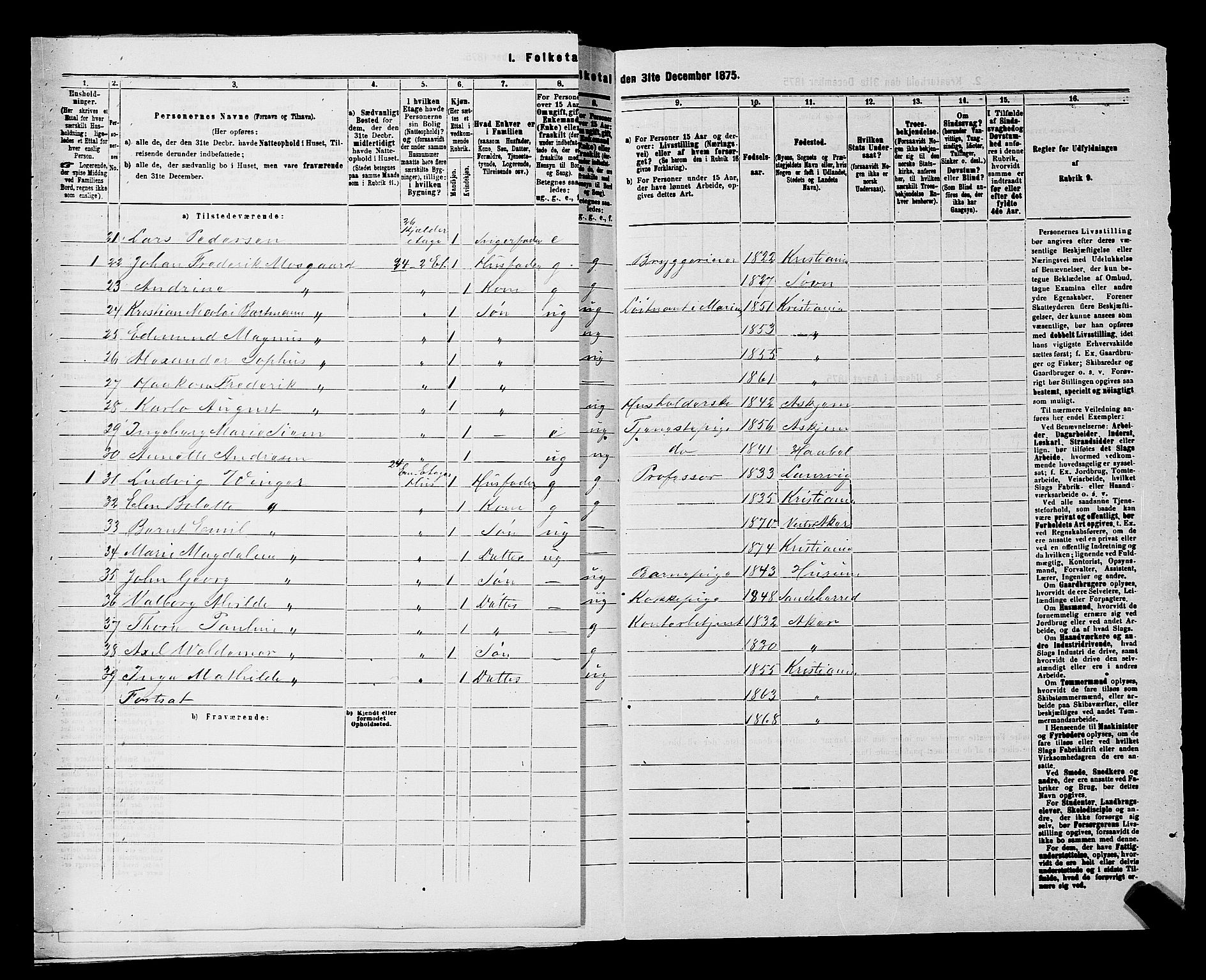 RA, 1875 census for 0301 Kristiania, 1875, p. 2965