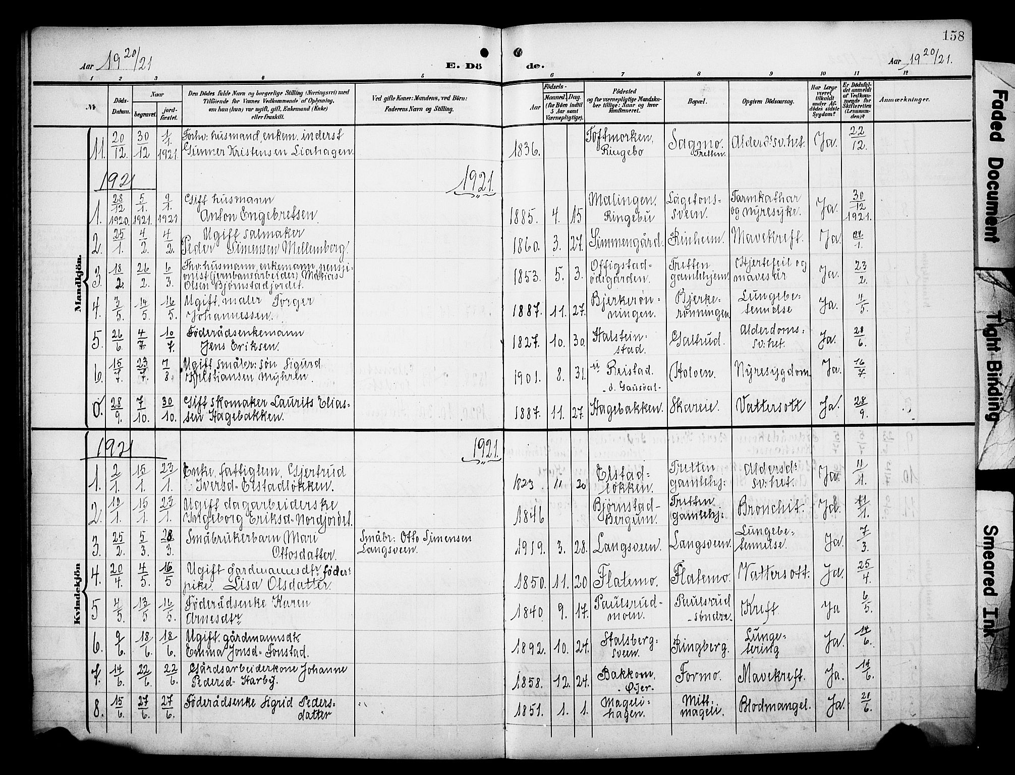 Øyer prestekontor, AV/SAH-PREST-084/H/Ha/Hab/L0006: Parish register (copy) no. 6, 1906-1929, p. 158