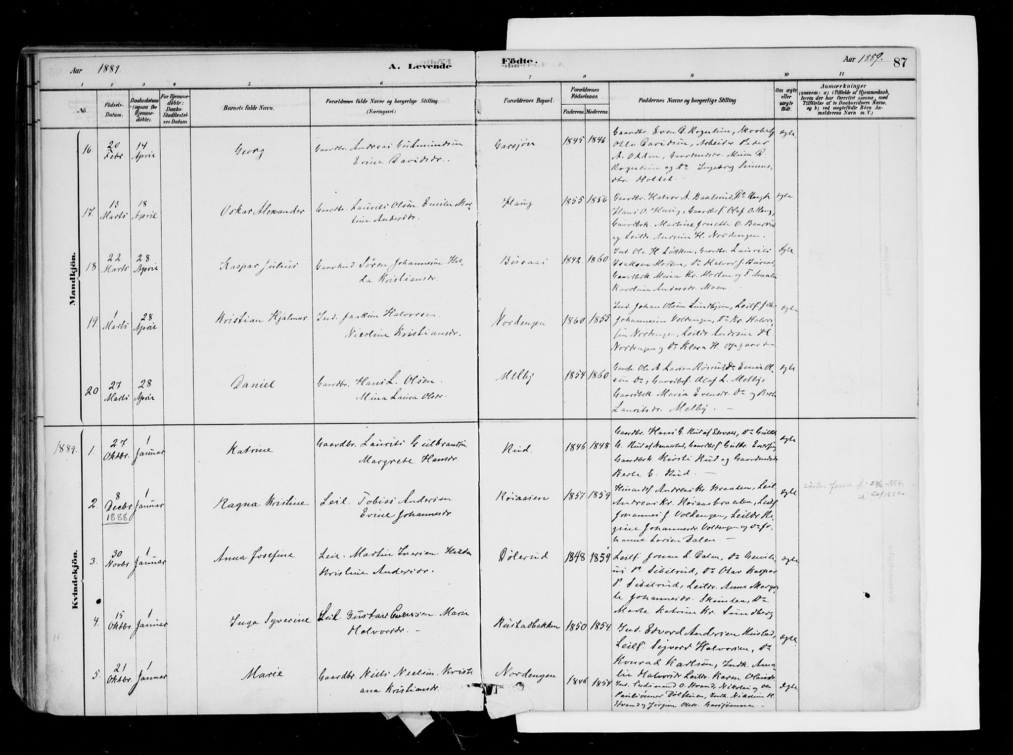 Hurdal prestekontor Kirkebøker, SAO/A-10889/F/Fa/L0007: Parish register (official) no. I 7, 1878-1906, p. 87