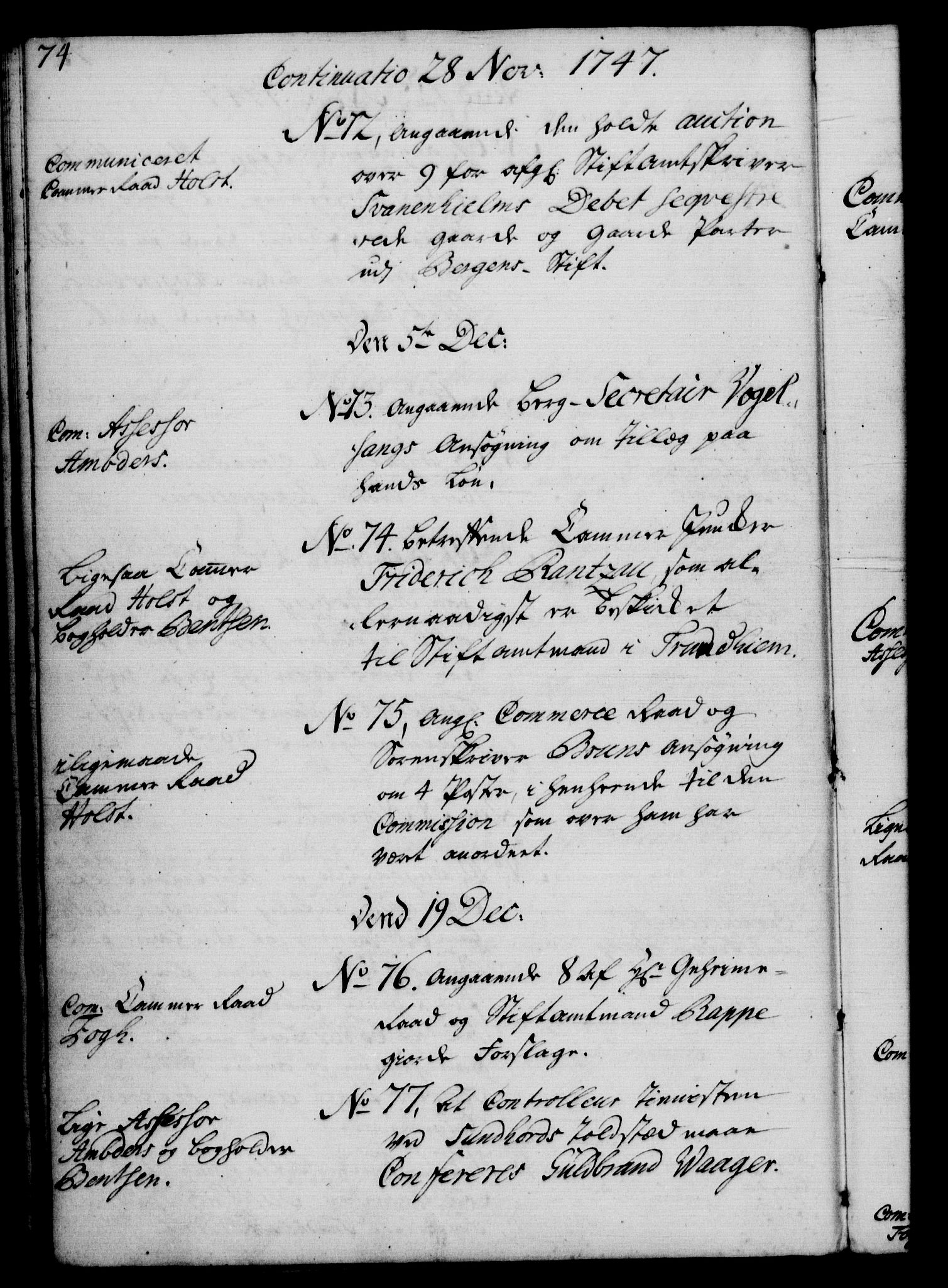 Rentekammeret, Kammerkanselliet, RA/EA-3111/G/Gf/Gfb/L0005: Register til norske relasjons- og resolusjonsprotokoller (merket RK 52.100), 1744-1754, p. 74