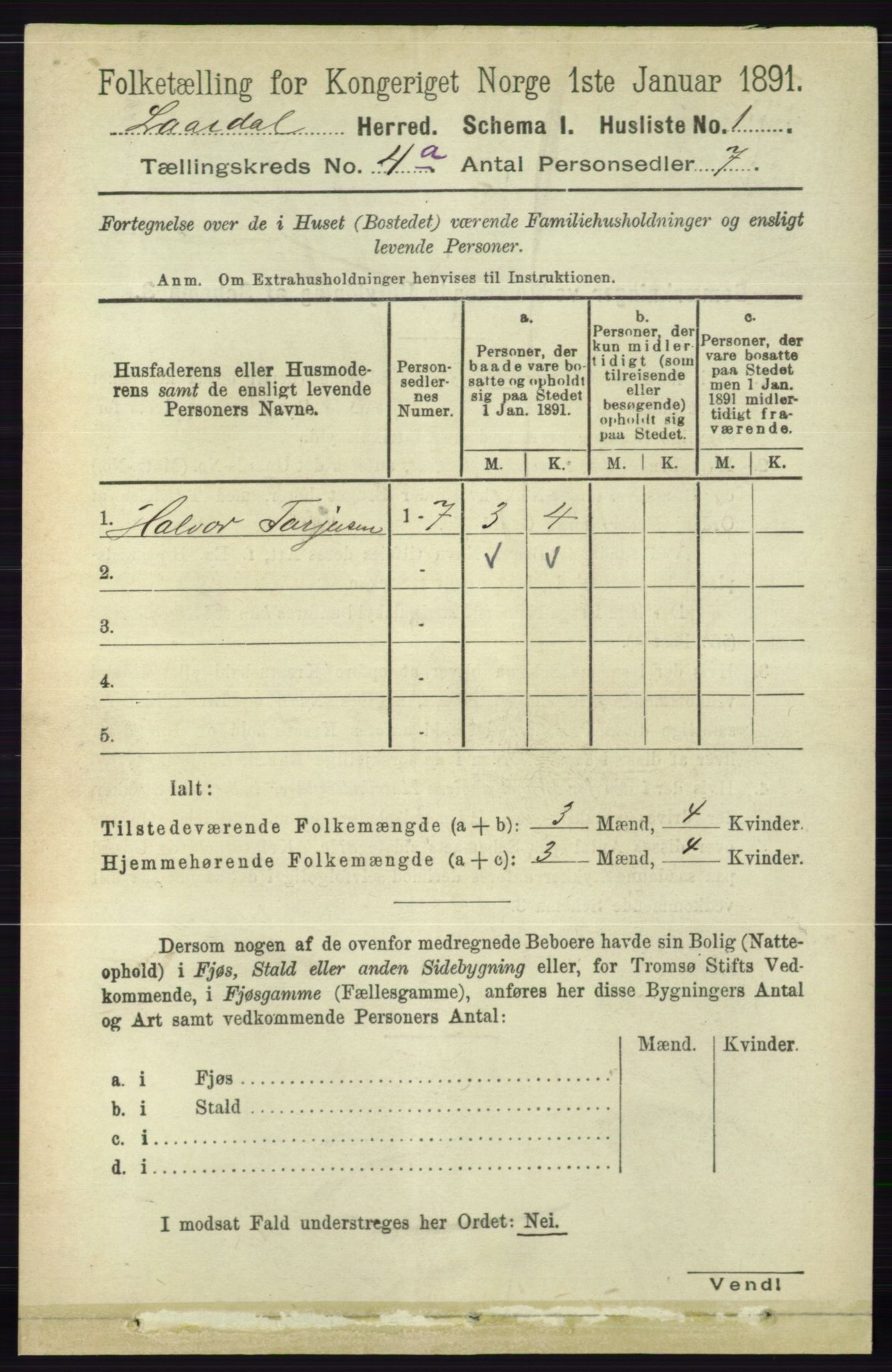 RA, 1891 census for 0833 Lårdal, 1891, p. 1001