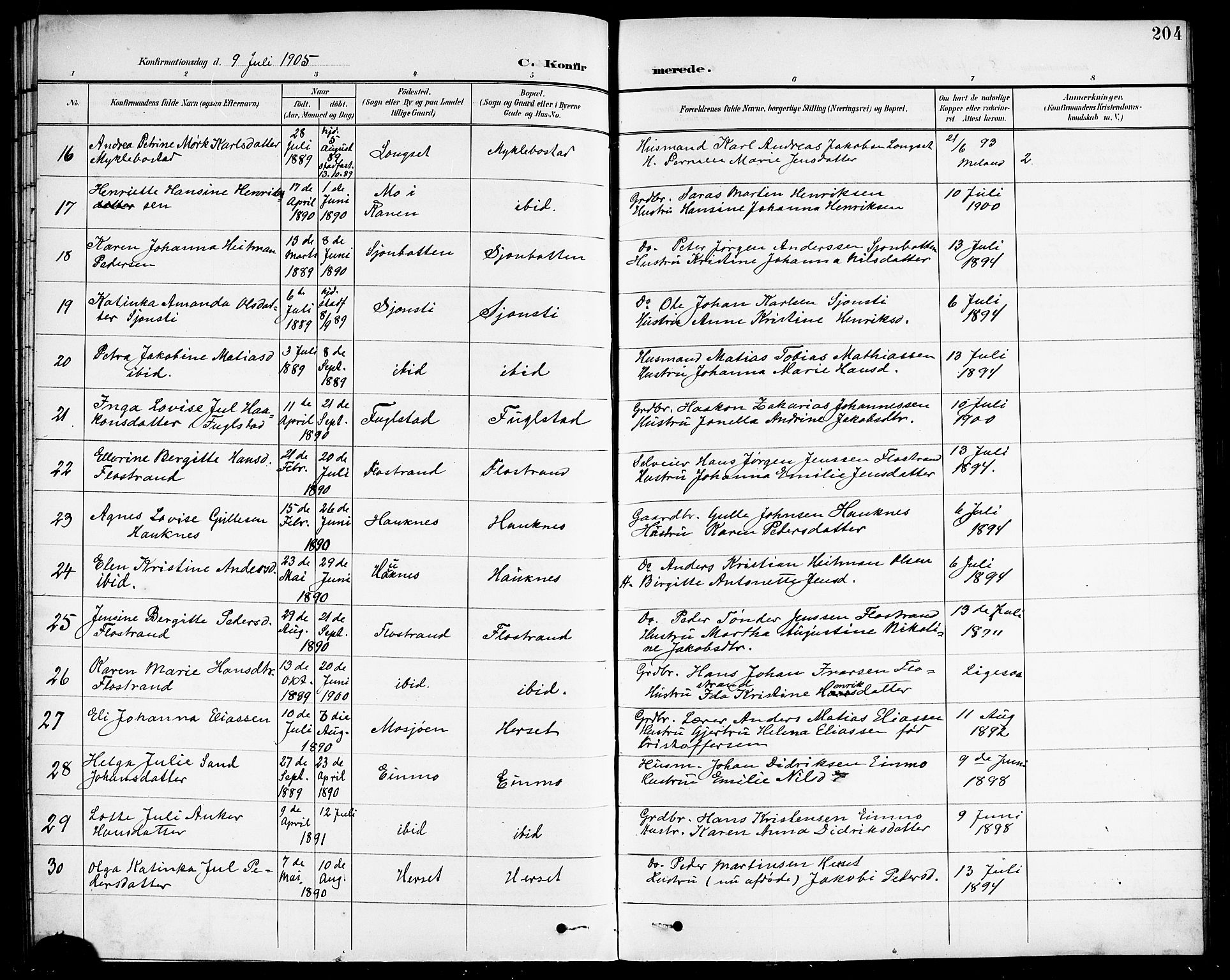 Ministerialprotokoller, klokkerbøker og fødselsregistre - Nordland, AV/SAT-A-1459/838/L0559: Parish register (copy) no. 838C06, 1893-1910, p. 204