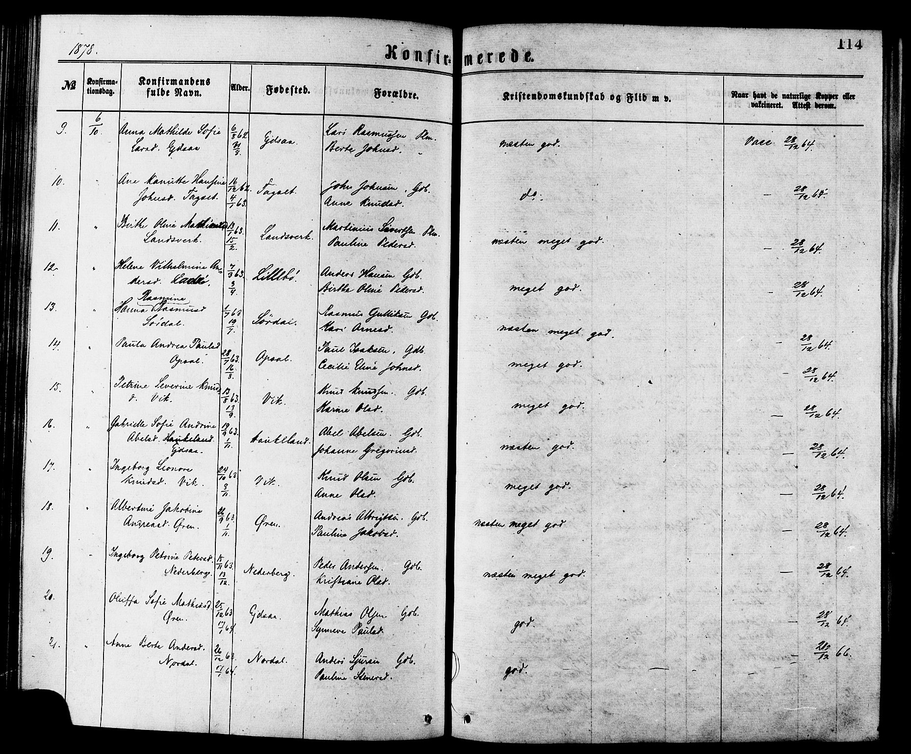 Ministerialprotokoller, klokkerbøker og fødselsregistre - Møre og Romsdal, AV/SAT-A-1454/502/L0024: Parish register (official) no. 502A02, 1873-1884, p. 114