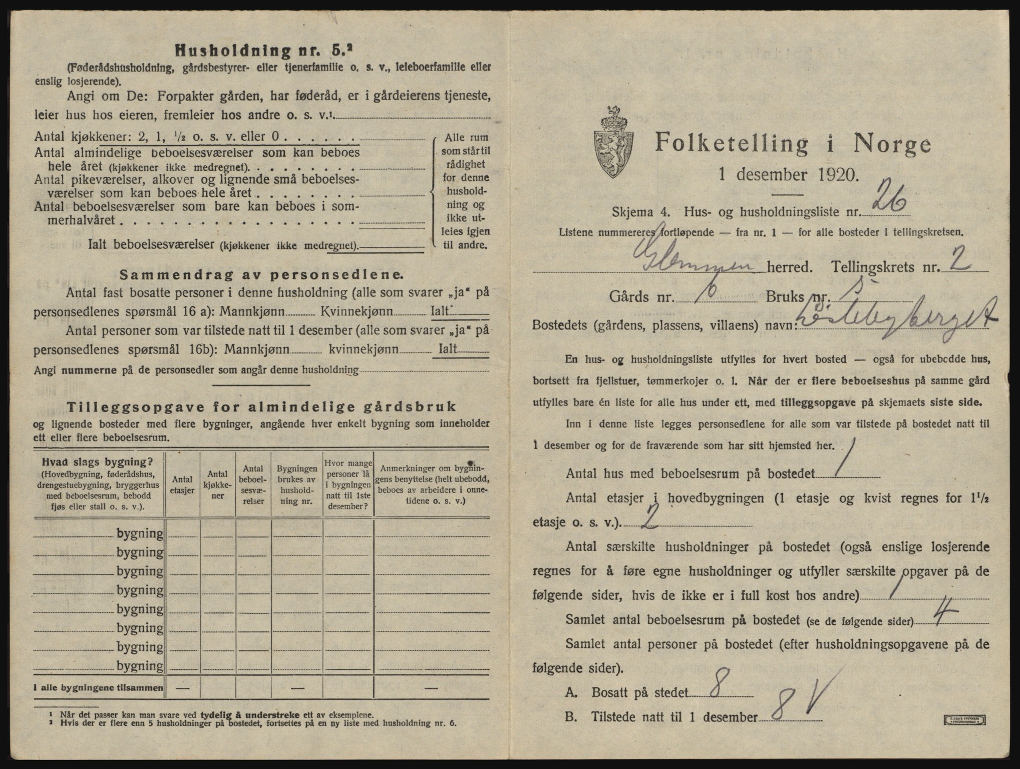 SAO, 1920 census for Glemmen, 1920, p. 249