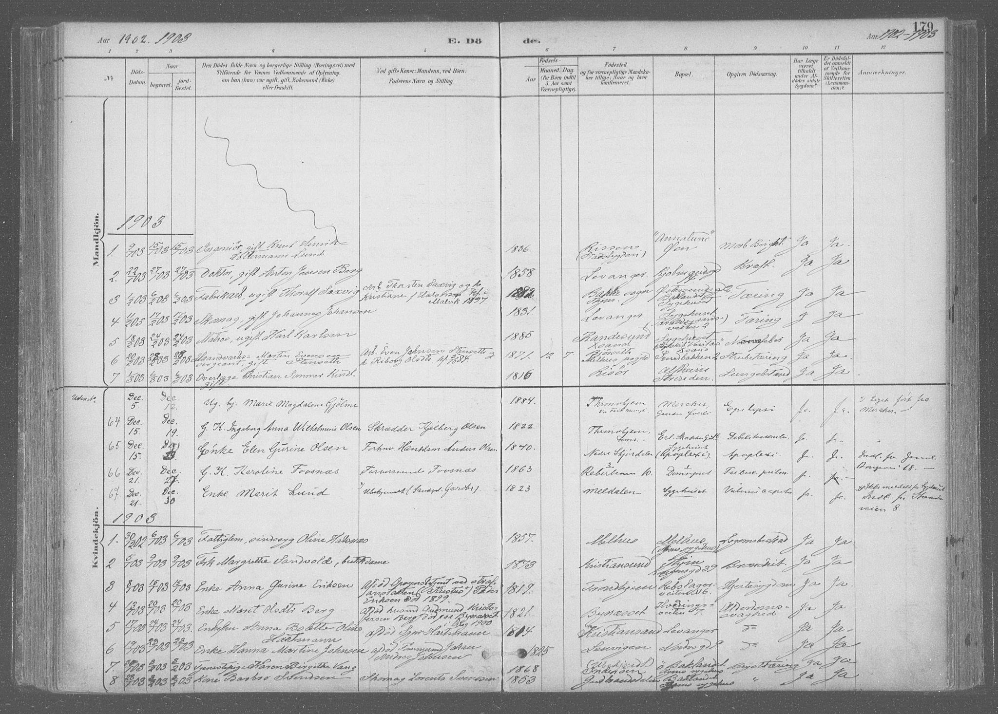 Ministerialprotokoller, klokkerbøker og fødselsregistre - Sør-Trøndelag, SAT/A-1456/601/L0064: Parish register (official) no. 601A31, 1891-1911, p. 179