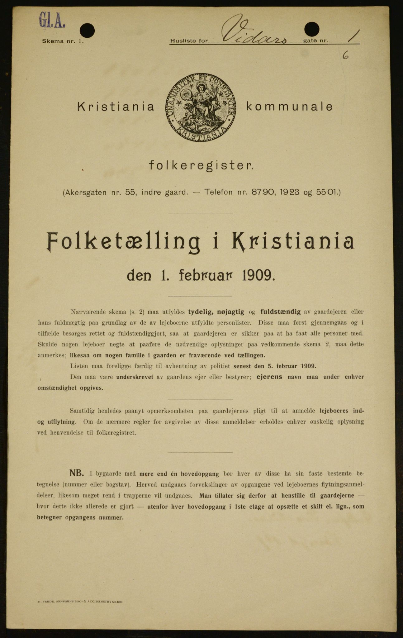 OBA, Municipal Census 1909 for Kristiania, 1909, p. 112115