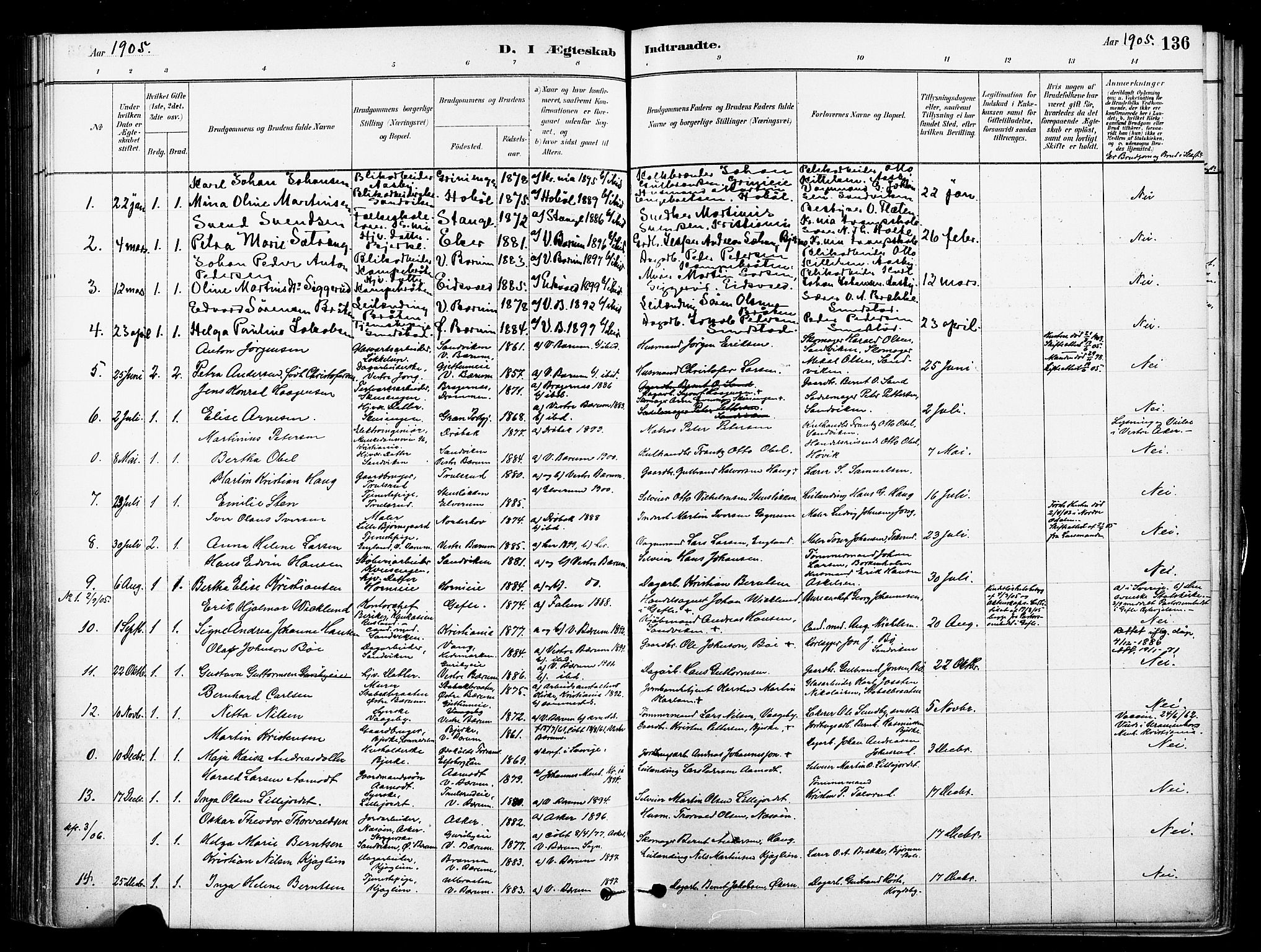 Asker prestekontor Kirkebøker, SAO/A-10256a/F/Fb/L0002: Parish register (official) no. II 2, 1879-1921, p. 136