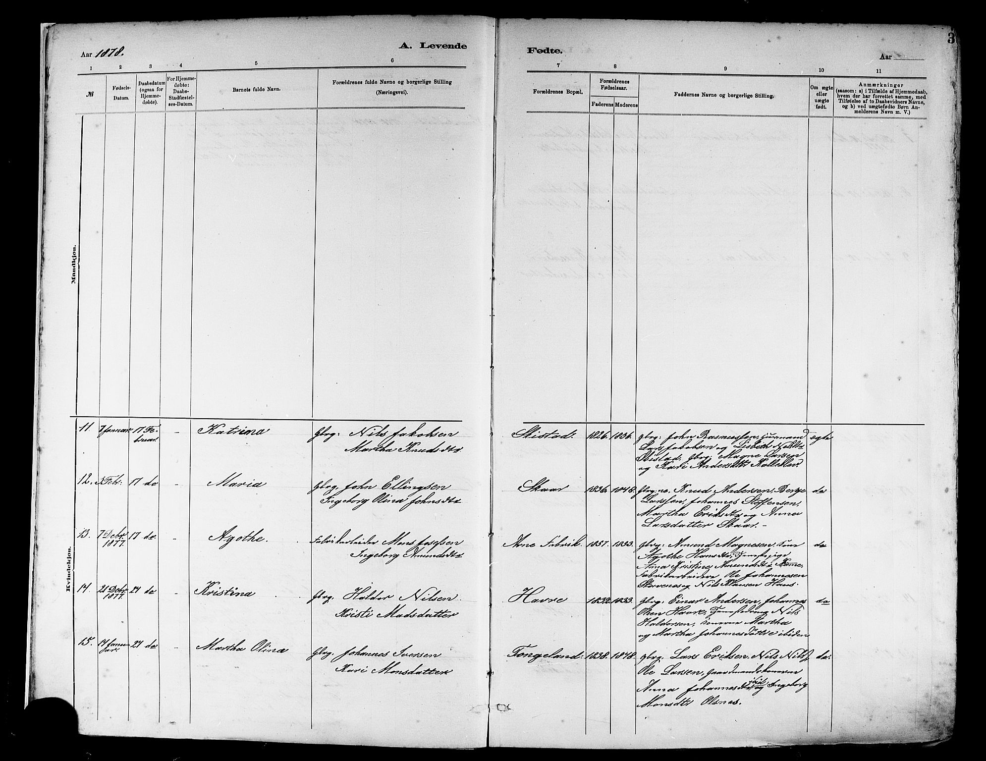 Haus sokneprestembete, AV/SAB-A-75601/H/Haa: Parish register (official) no. A 19I, 1878-1886, p. 3