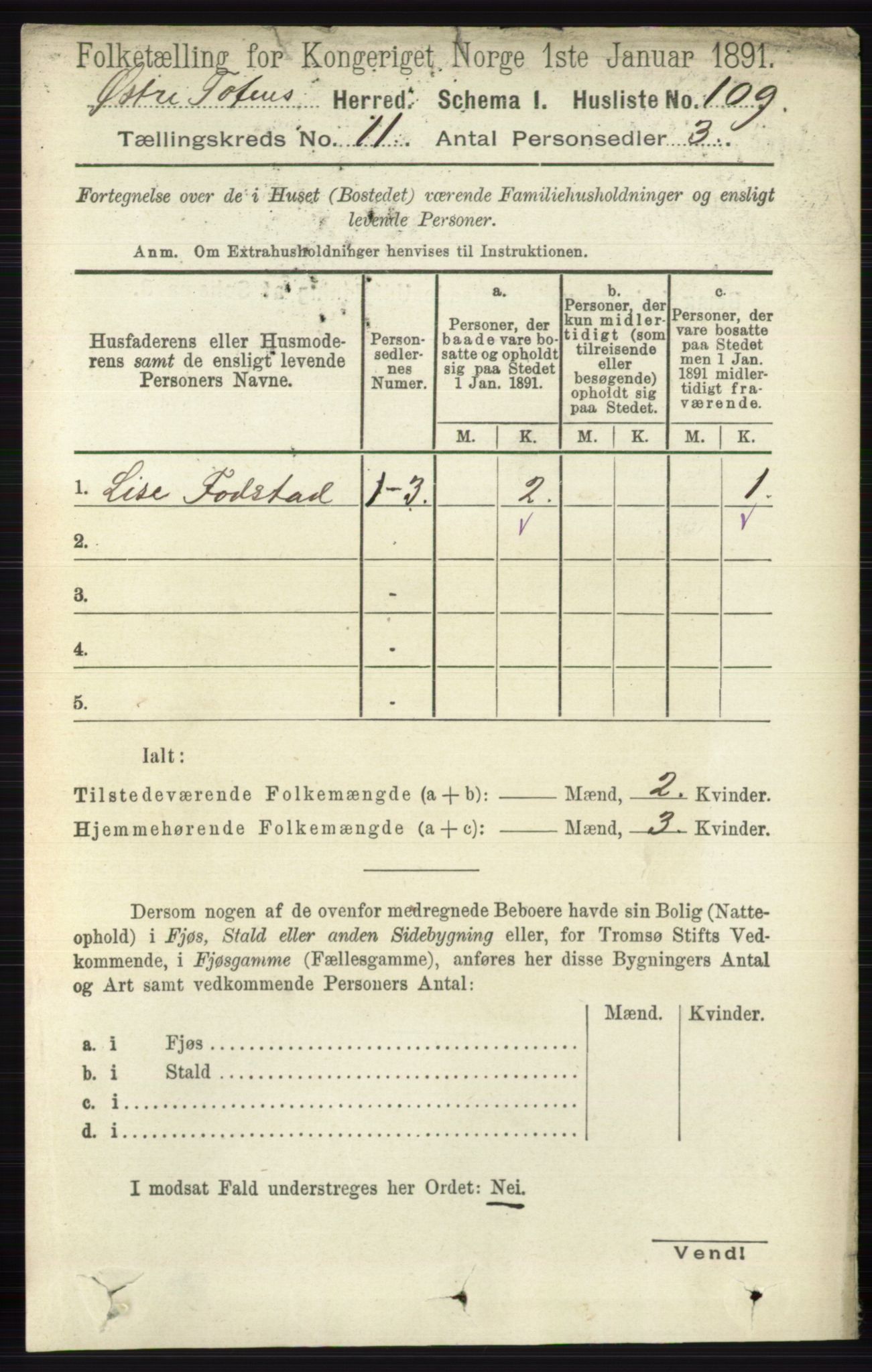 RA, 1891 census for 0528 Østre Toten, 1891, p. 6918