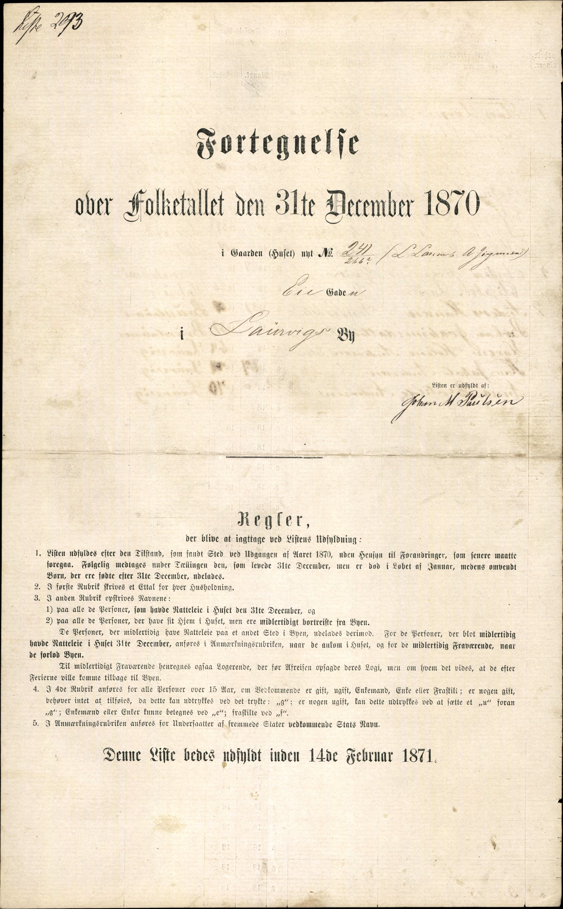 RA, 1870 census for 0707 Larvik, 1870, p. 603