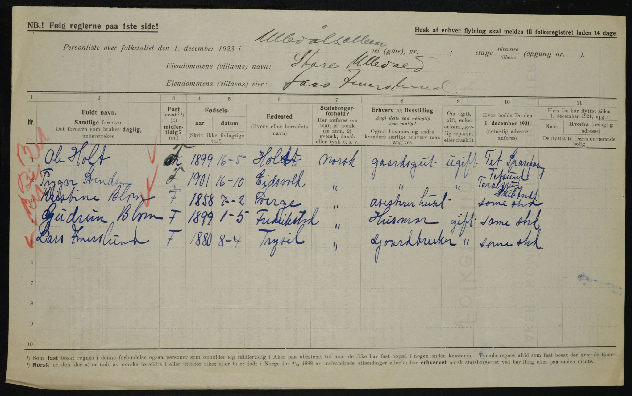 , Municipal Census 1923 for Aker, 1923, p. 20282