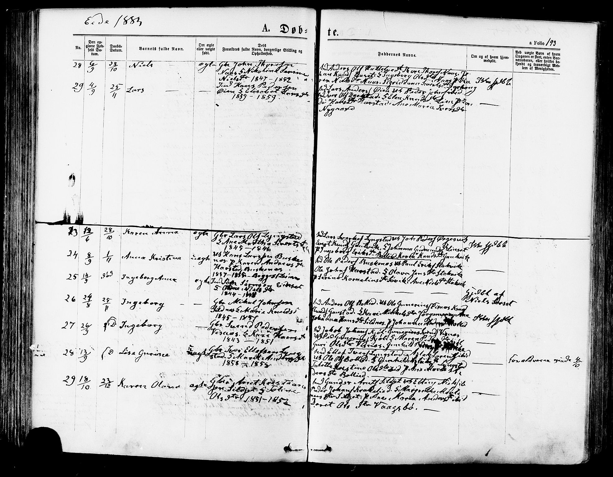 Ministerialprotokoller, klokkerbøker og fødselsregistre - Møre og Romsdal, AV/SAT-A-1454/568/L0806: Parish register (official) no. 568A12 /4, 1878-1884, p. 193