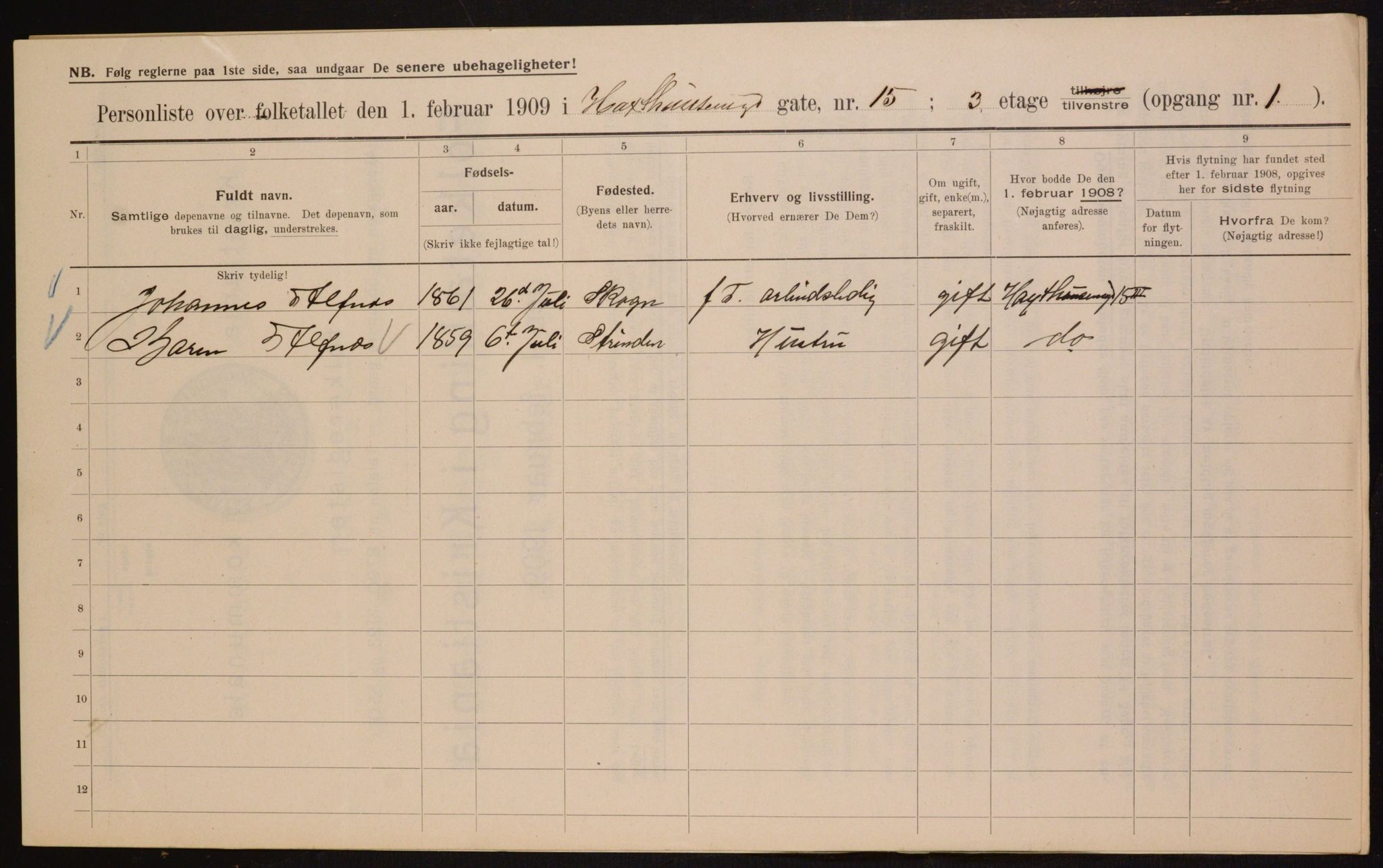 OBA, Municipal Census 1909 for Kristiania, 1909, p. 32353