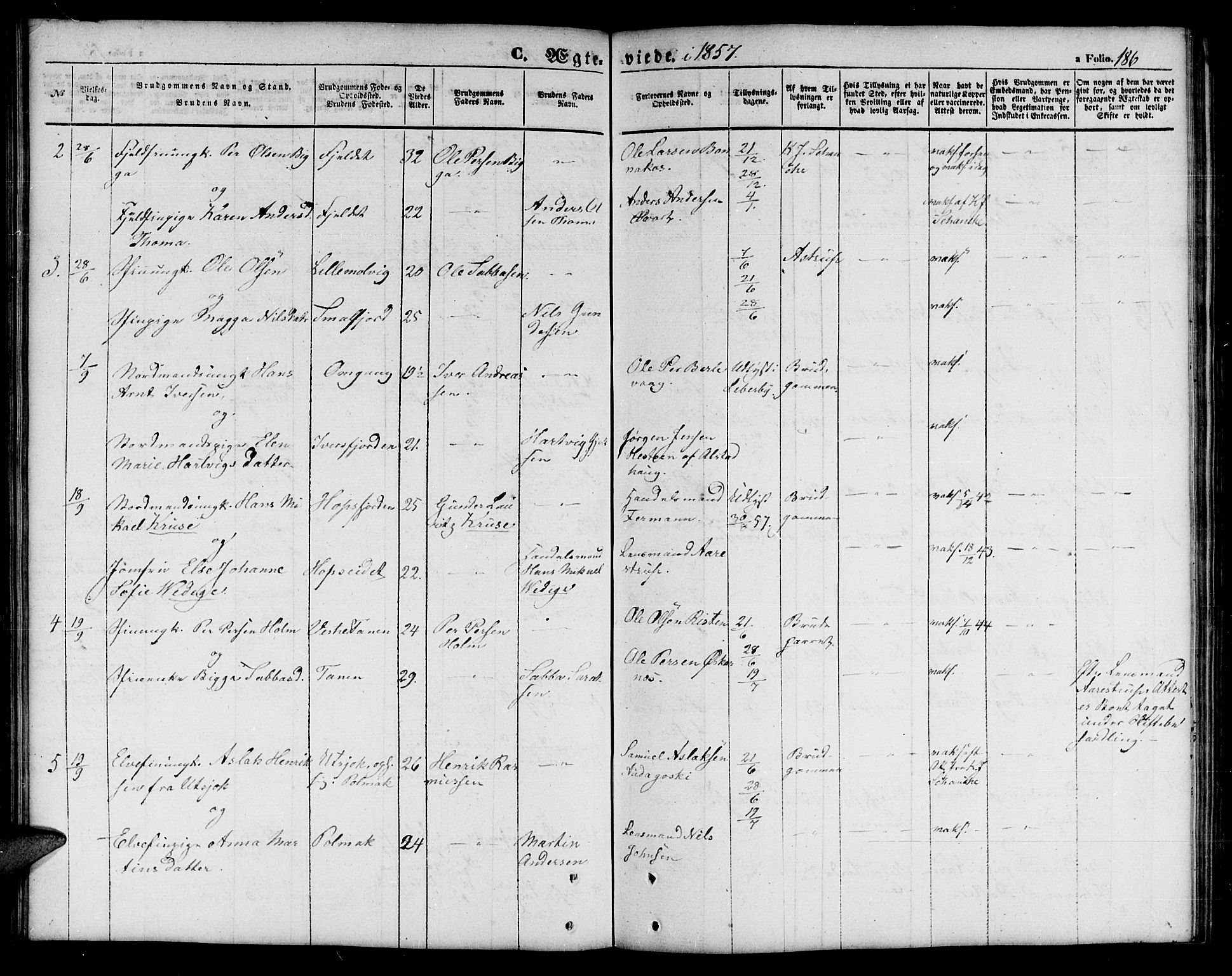 Tana sokneprestkontor, SATØ/S-1334/H/Hb/L0001klokker: Parish register (copy) no. 1 /1, 1853-1867, p. 186