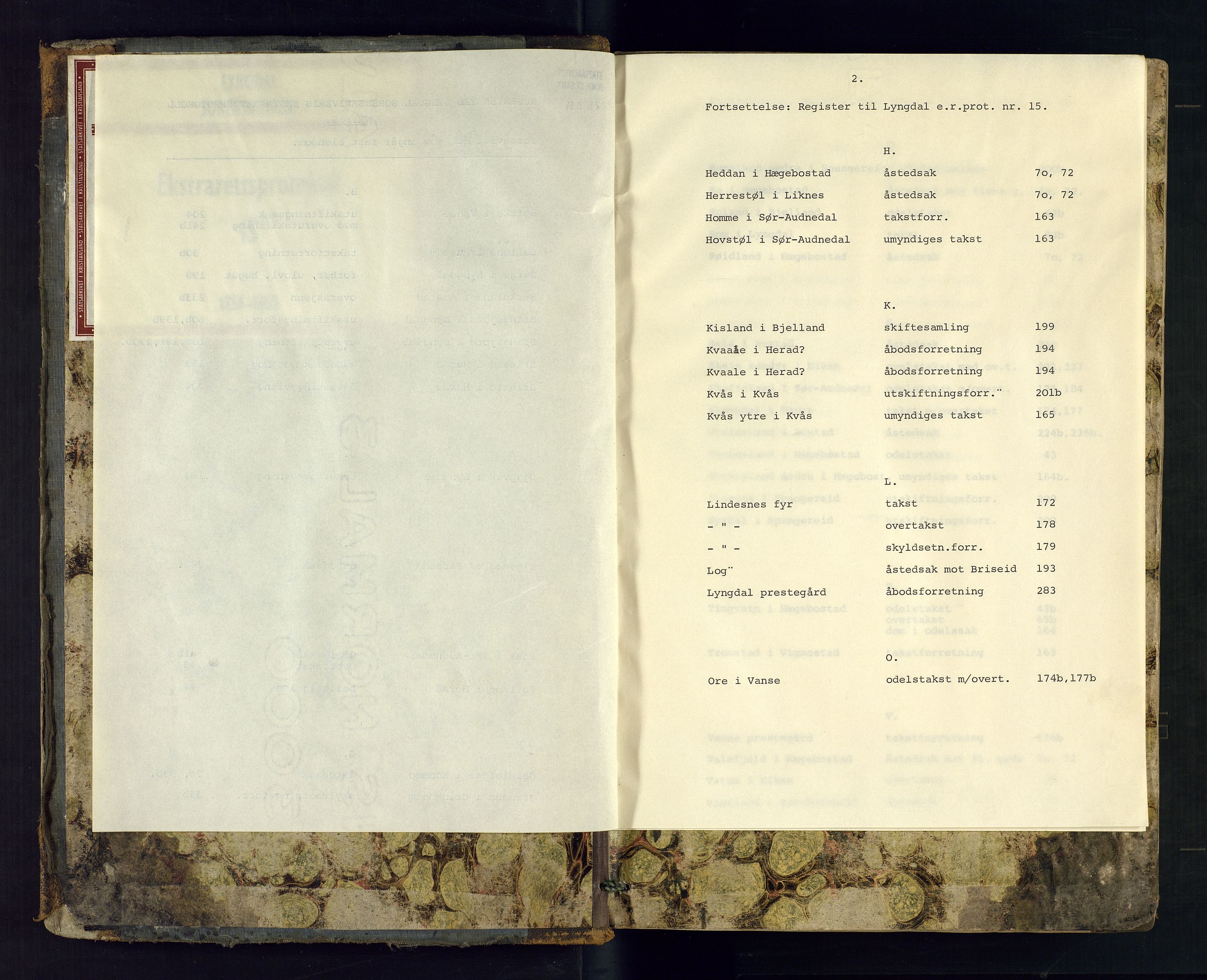 Lyngdal sorenskriveri, AV/SAK-1221-0004/F/Fb/L0079: Ekstrarettsprotokoll nr. 15, 1851-1855