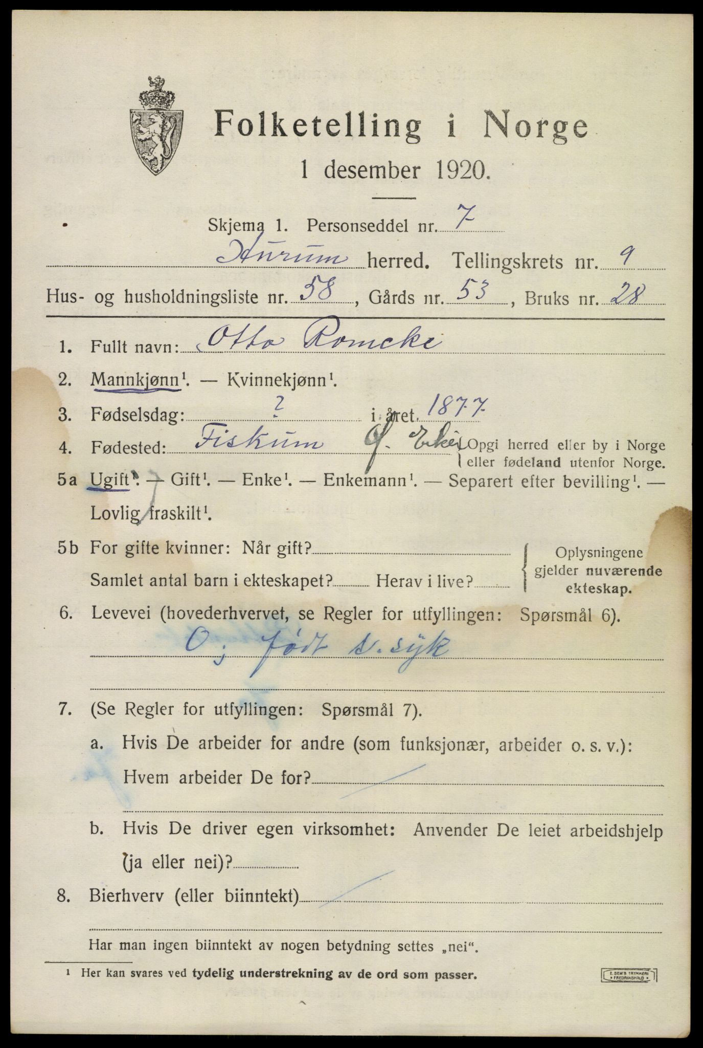 SAKO, 1920 census for Hurum, 1920, p. 12648