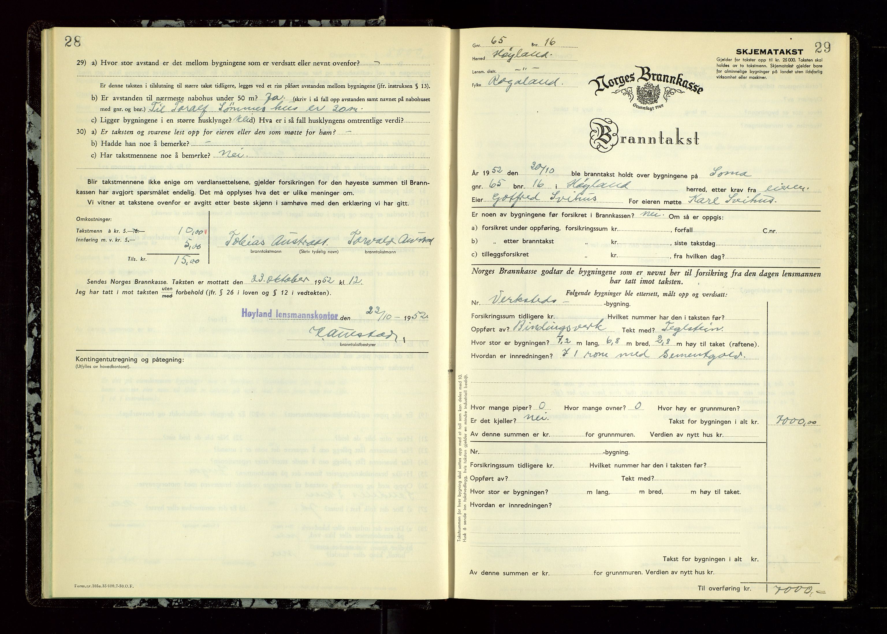 Høyland/Sandnes lensmannskontor, AV/SAST-A-100166/Gob/L0009: "Branntakstprotokoll", 1952-1955, p. 28-29