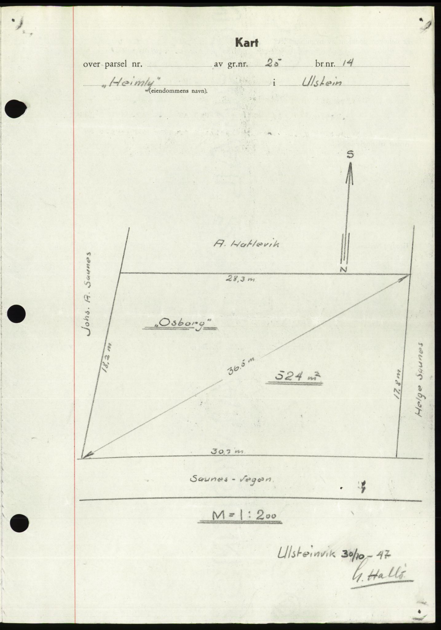 Søre Sunnmøre sorenskriveri, AV/SAT-A-4122/1/2/2C/L0081: Mortgage book no. 7A, 1947-1948, Diary no: : 1444/1947